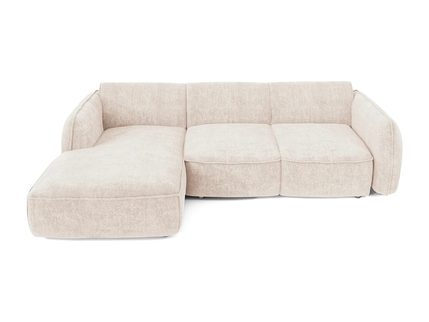 Canapé d'angle gauche convertible 4 places velours tramé crème LIVIA