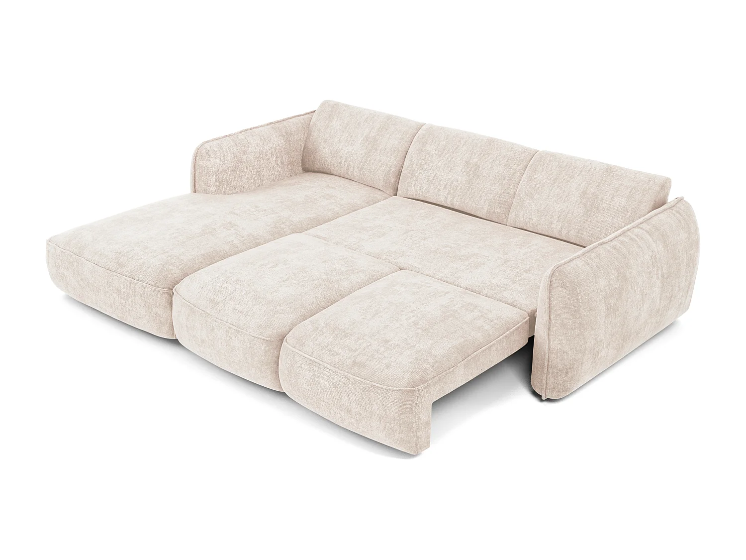 Canapé d'angle gauche convertible 4 places velours tramé crème LIVIA