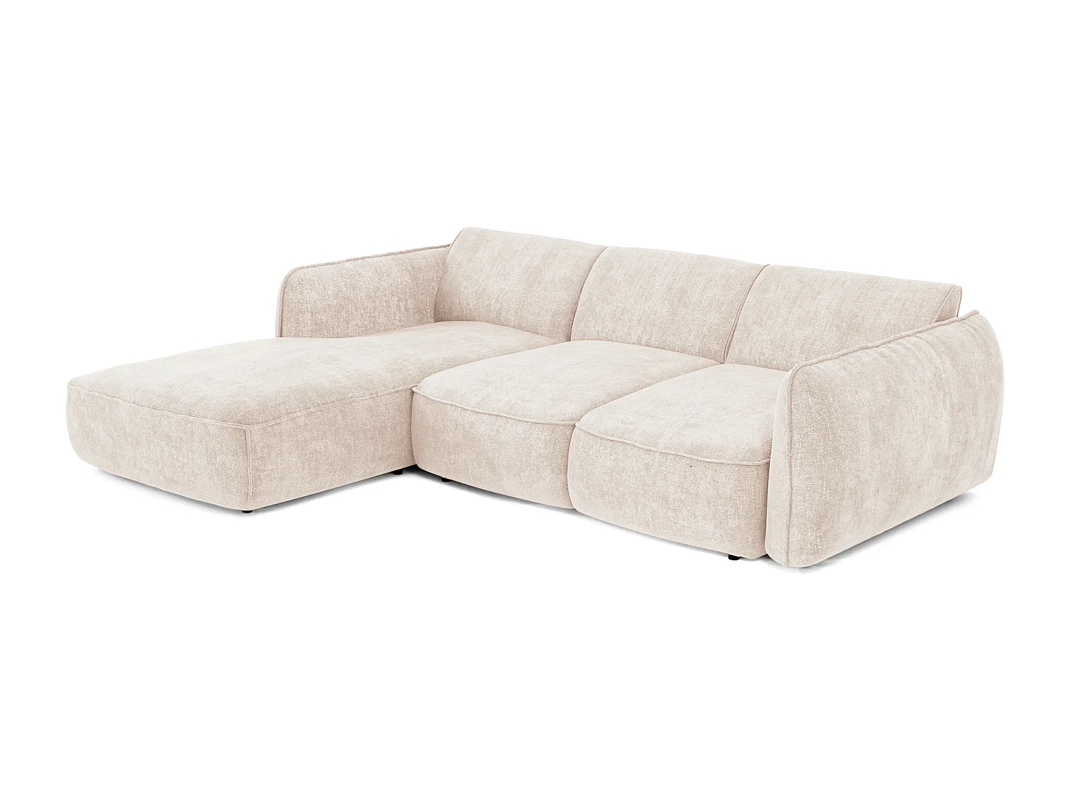 Canapé d'angle gauche convertible 4 places velours tramé crème LIVIA