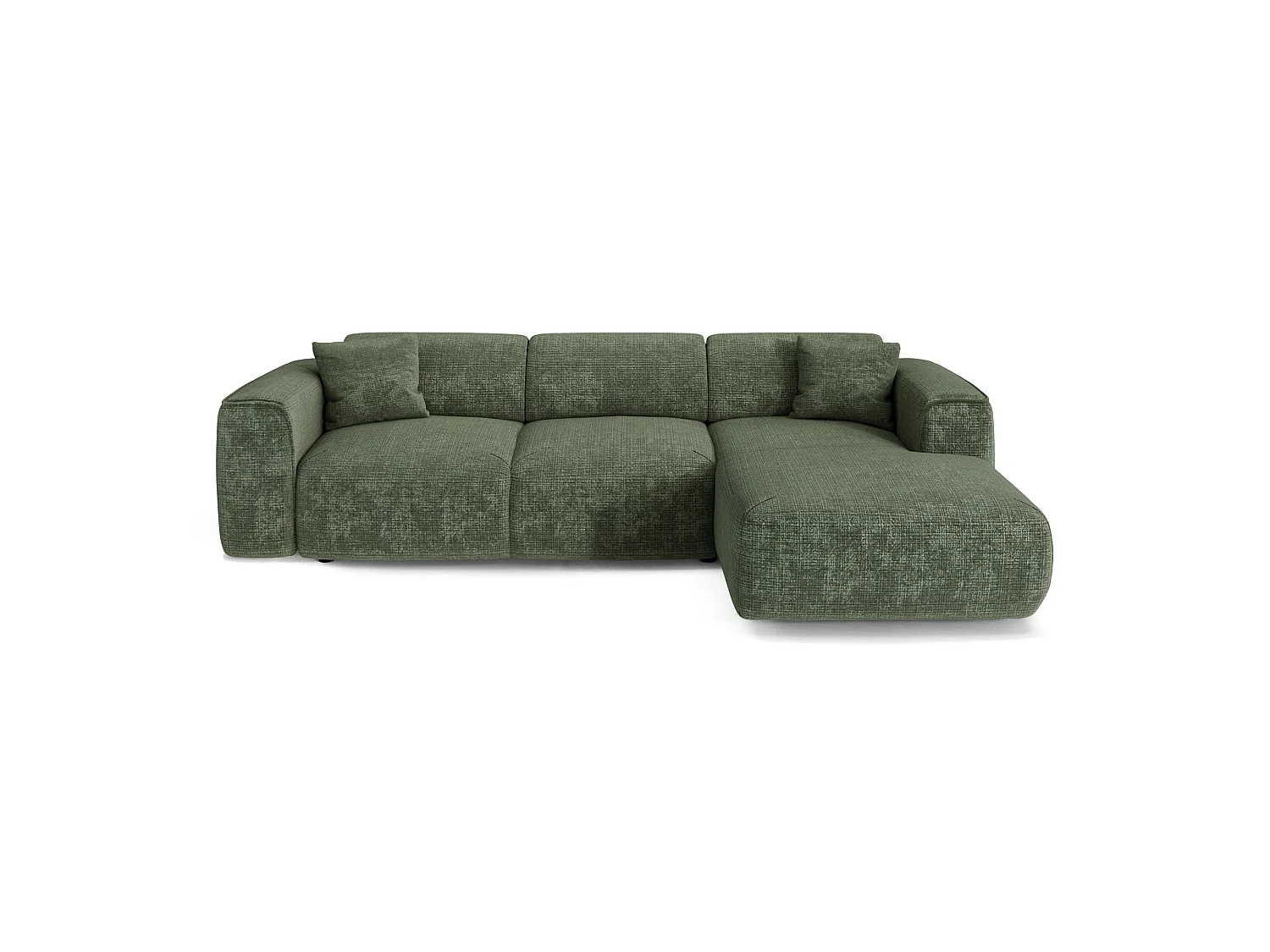 Canapé d'angle droit convertible 5 places en velours vert YUMA