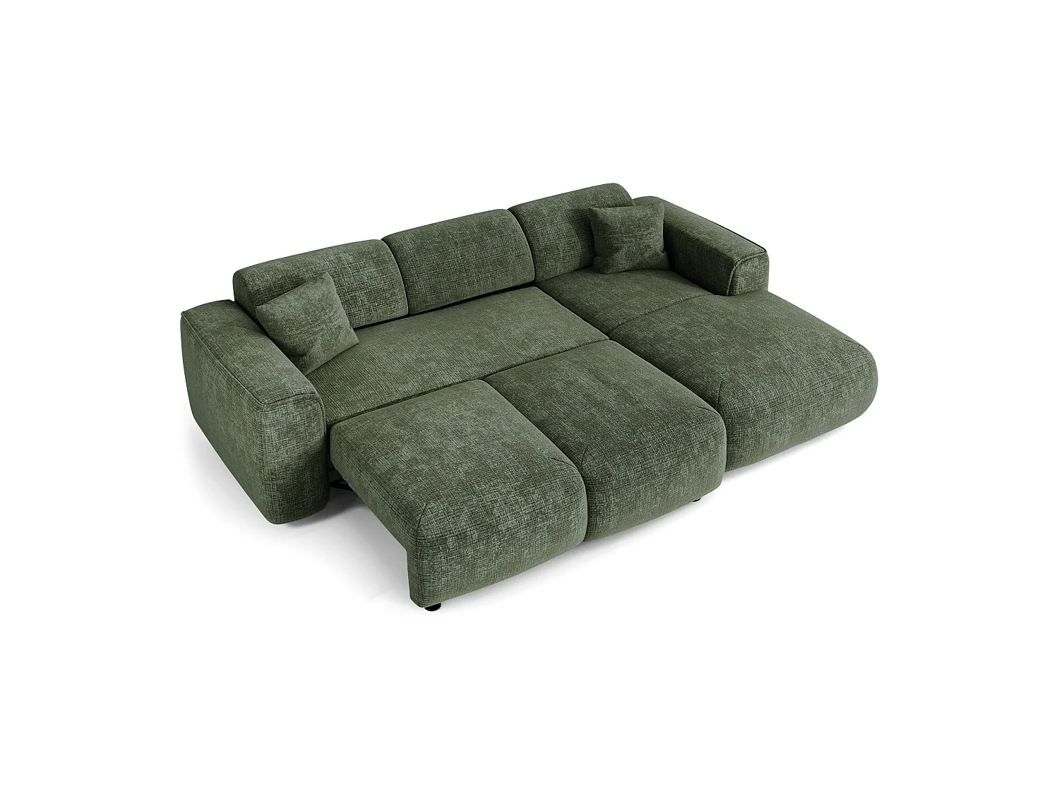 Canapé d'angle droit convertible 5 places en velours vert YUMA