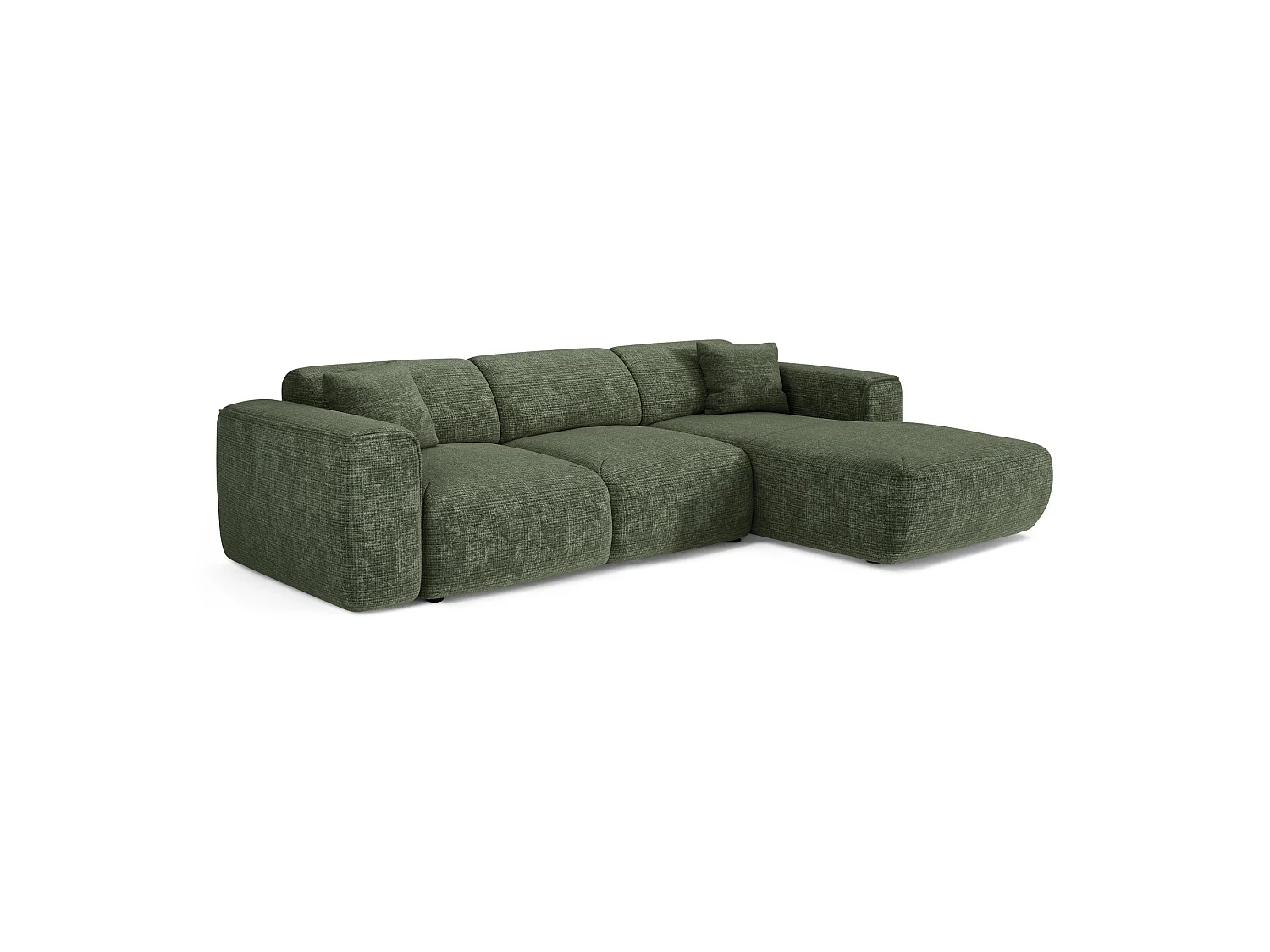 Canapé d'angle droit convertible 5 places en velours vert YUMA