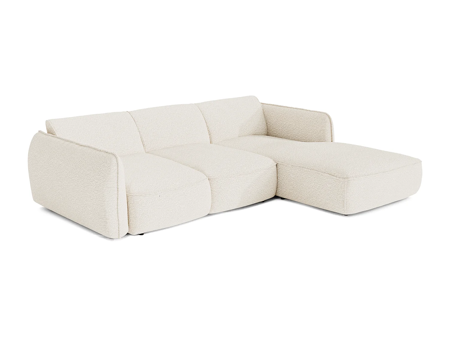 Canapé d'angle droit convertible 4 places tissu bouclette crème LIVIA