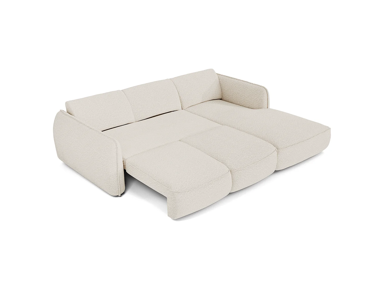 Canapé d'angle droit convertible 4 places en tissu bouclette vert LIVIA