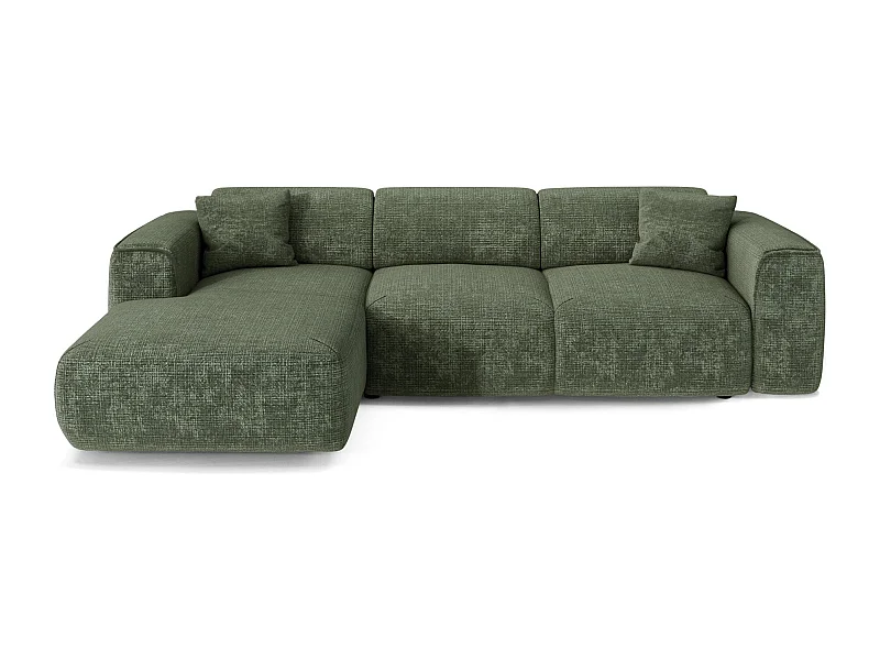 Canapé convertible angle gauche 5 places velours gaufré vert émeraude YUMA