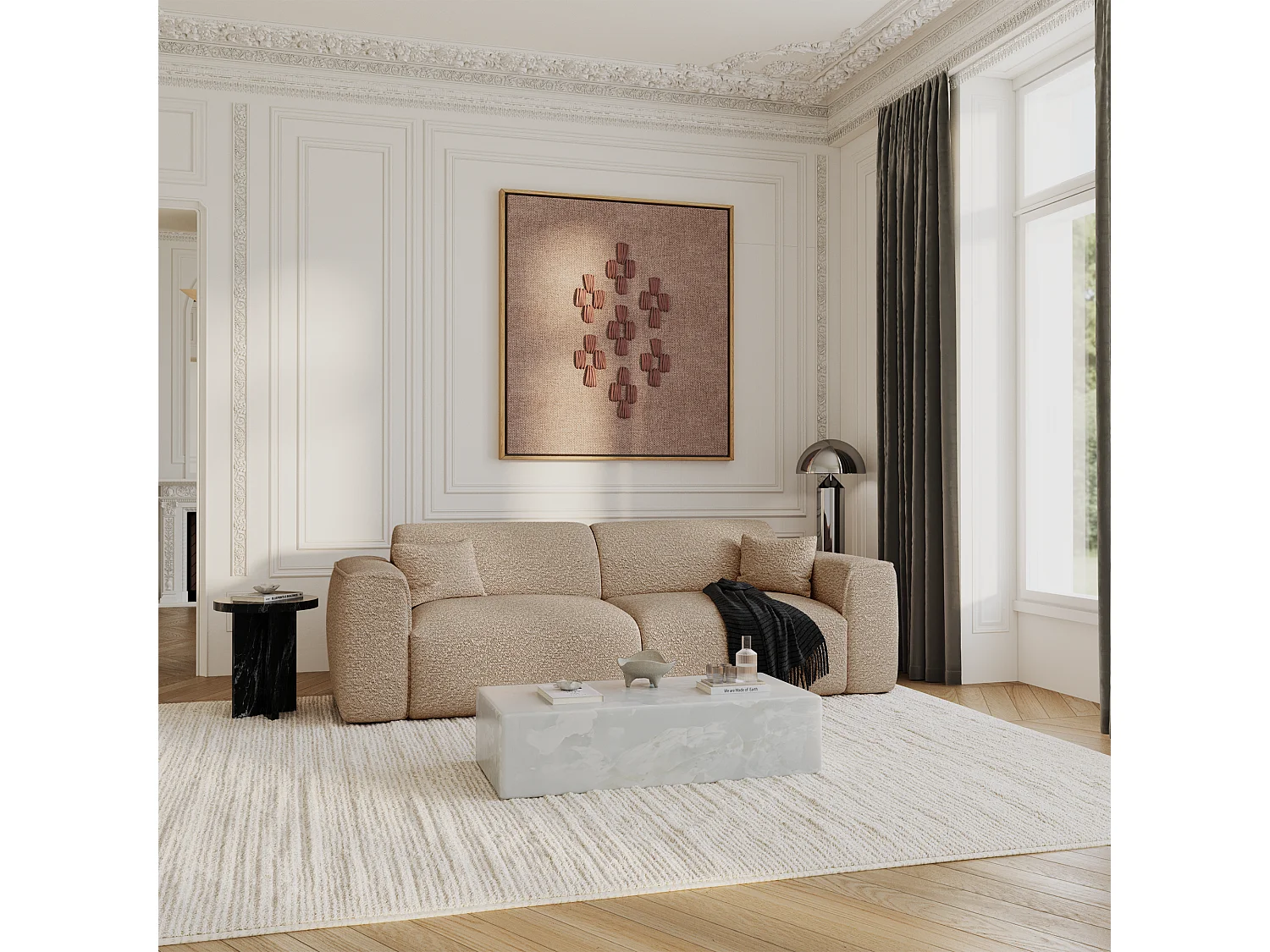 Canapé convertible 4 places bouclette taupe YUMA