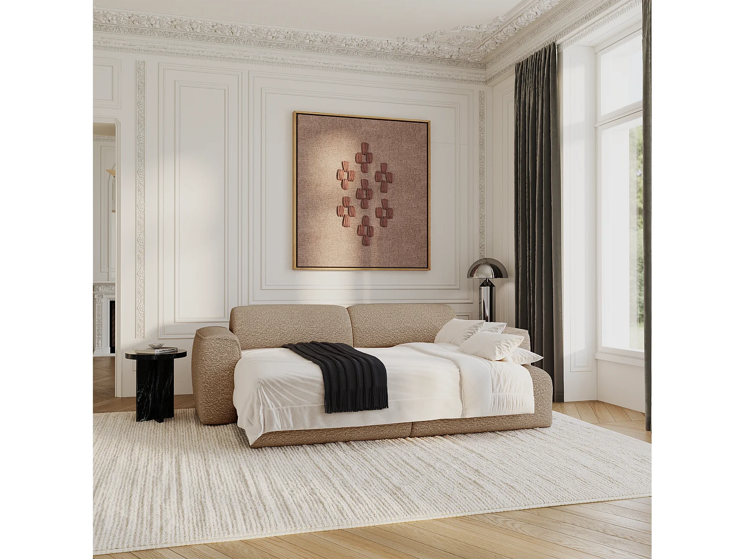 Canapé convertible 4 places bouclette taupe YUMA