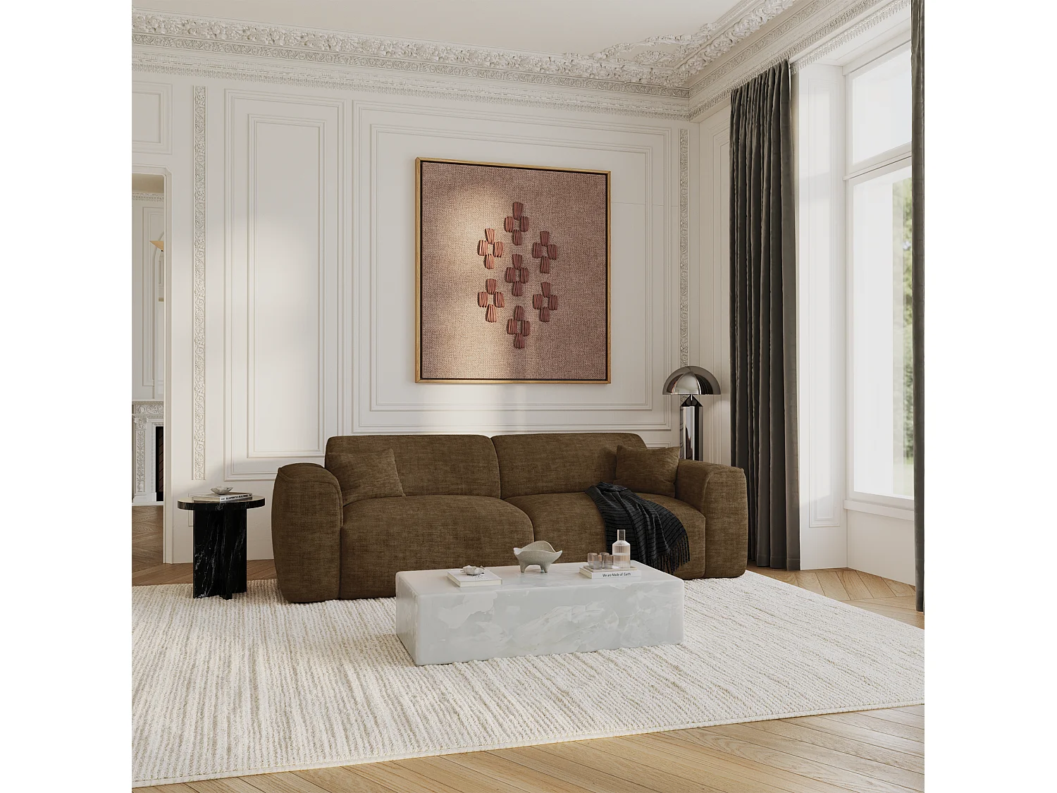 Canapé convertible 4 places velours texturé brun expresso YUMA