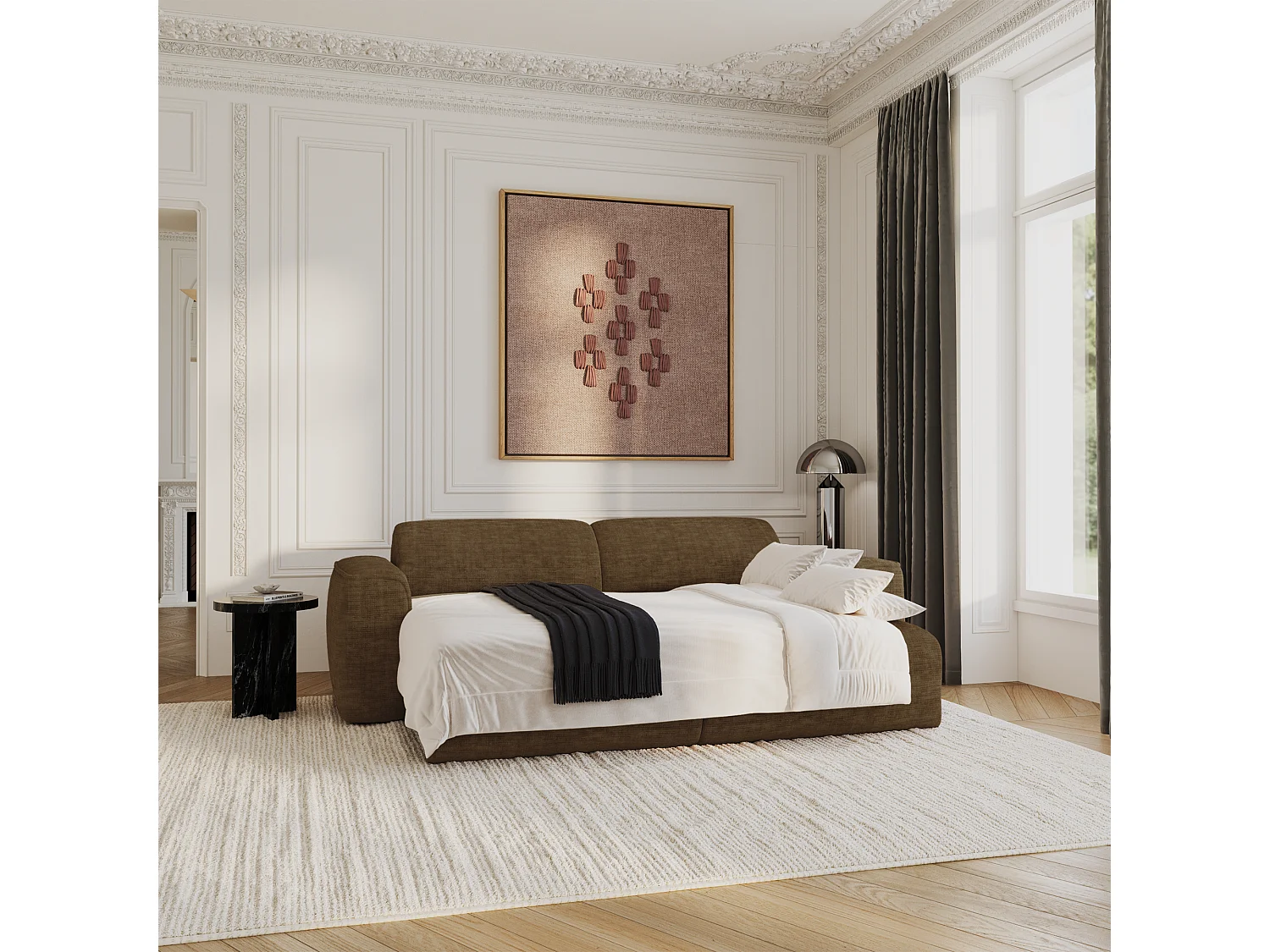 Canapé convertible 4 places velours texturé brun expresso YUMA