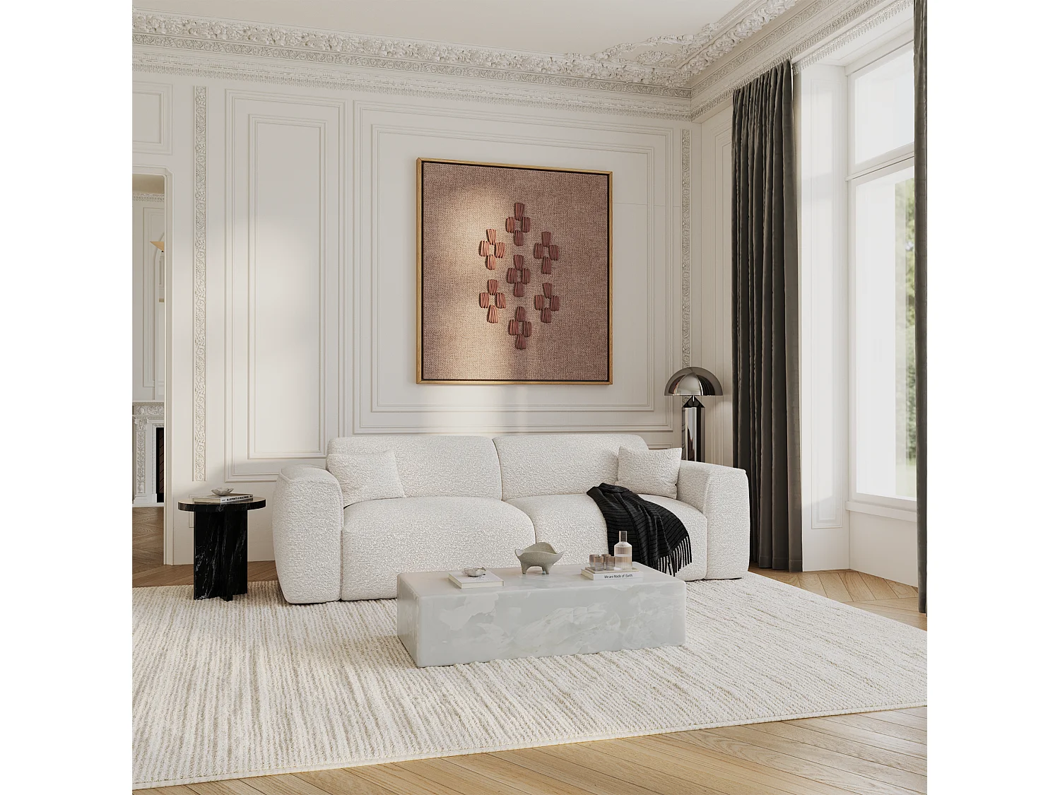 Canapé convertible 4 places bouclette crème YUMA