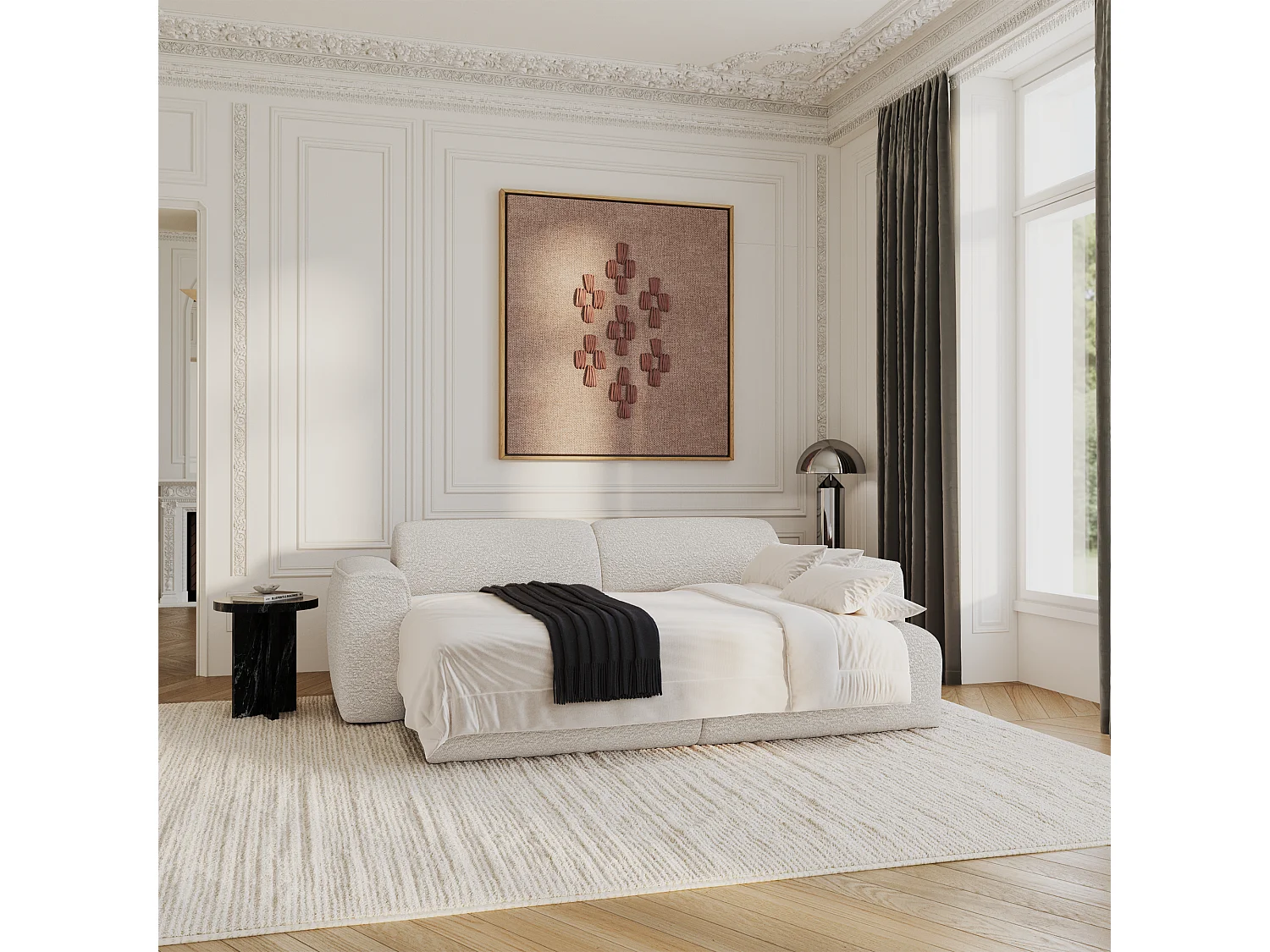 Canapé convertible 4 places bouclette crème YUMA