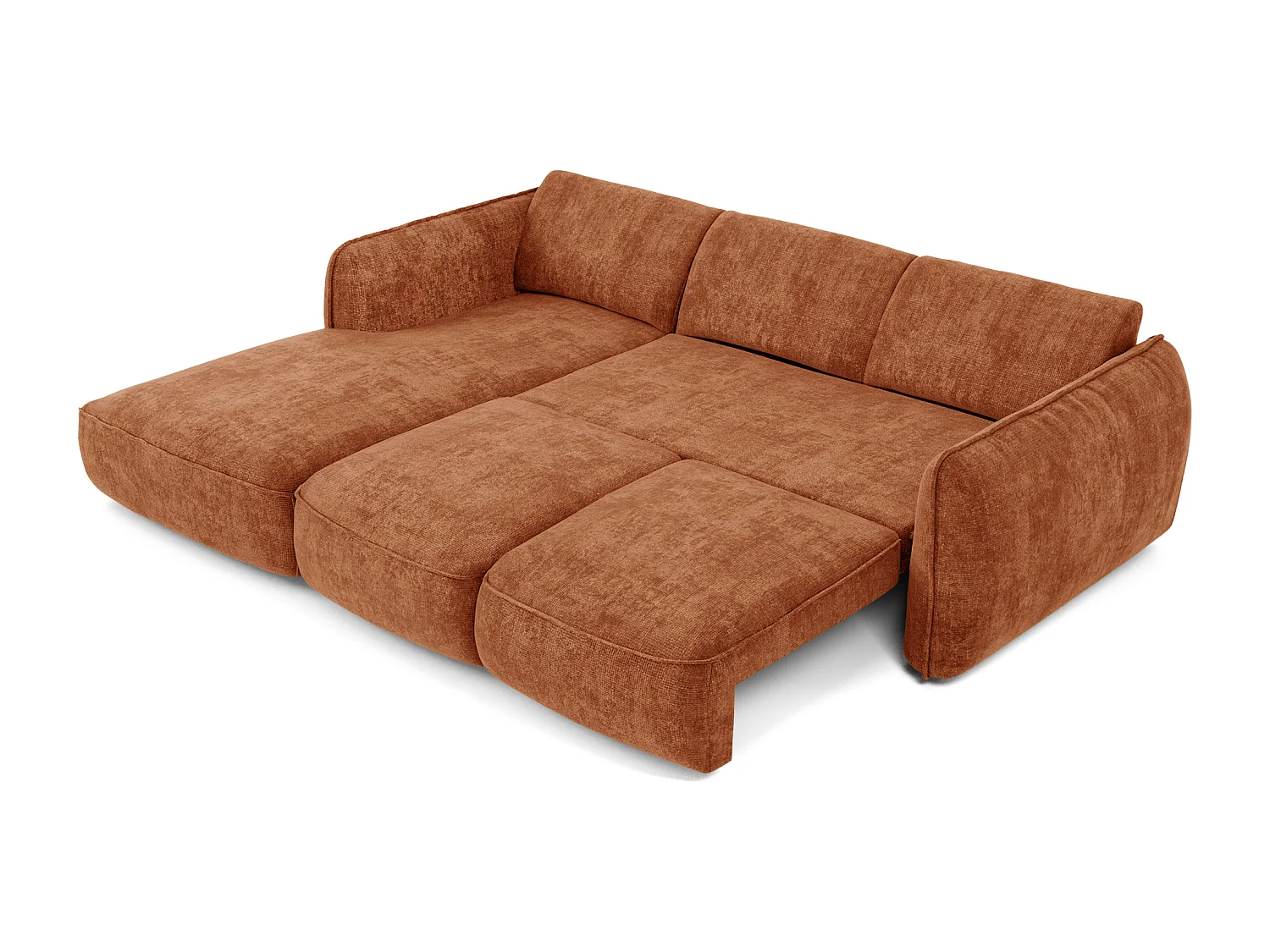 Canapé d'angle gauche convertible 4 places velours tramé terracotta LIVIA