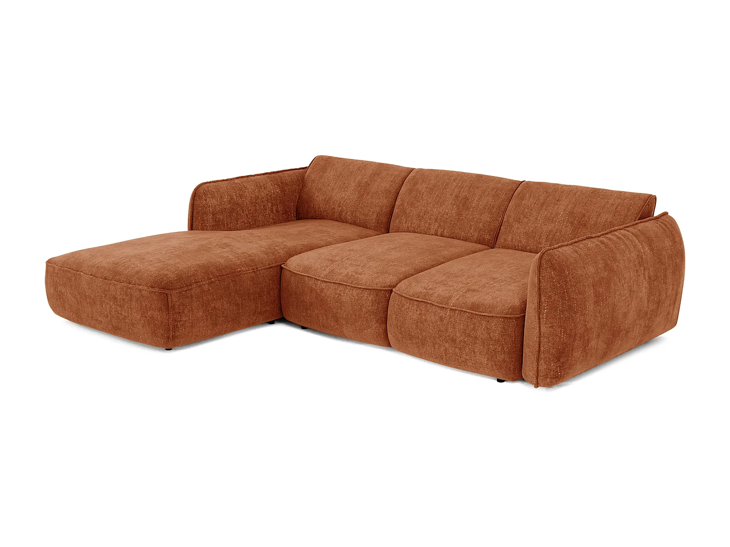 Canapé d'angle gauche convertible 4 places velours tramé terracotta LIVIA