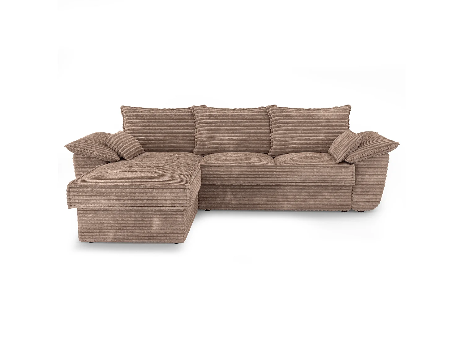 Canapé d'angle gauche convertible velours côtelé XXL taupe 257cm SASHA