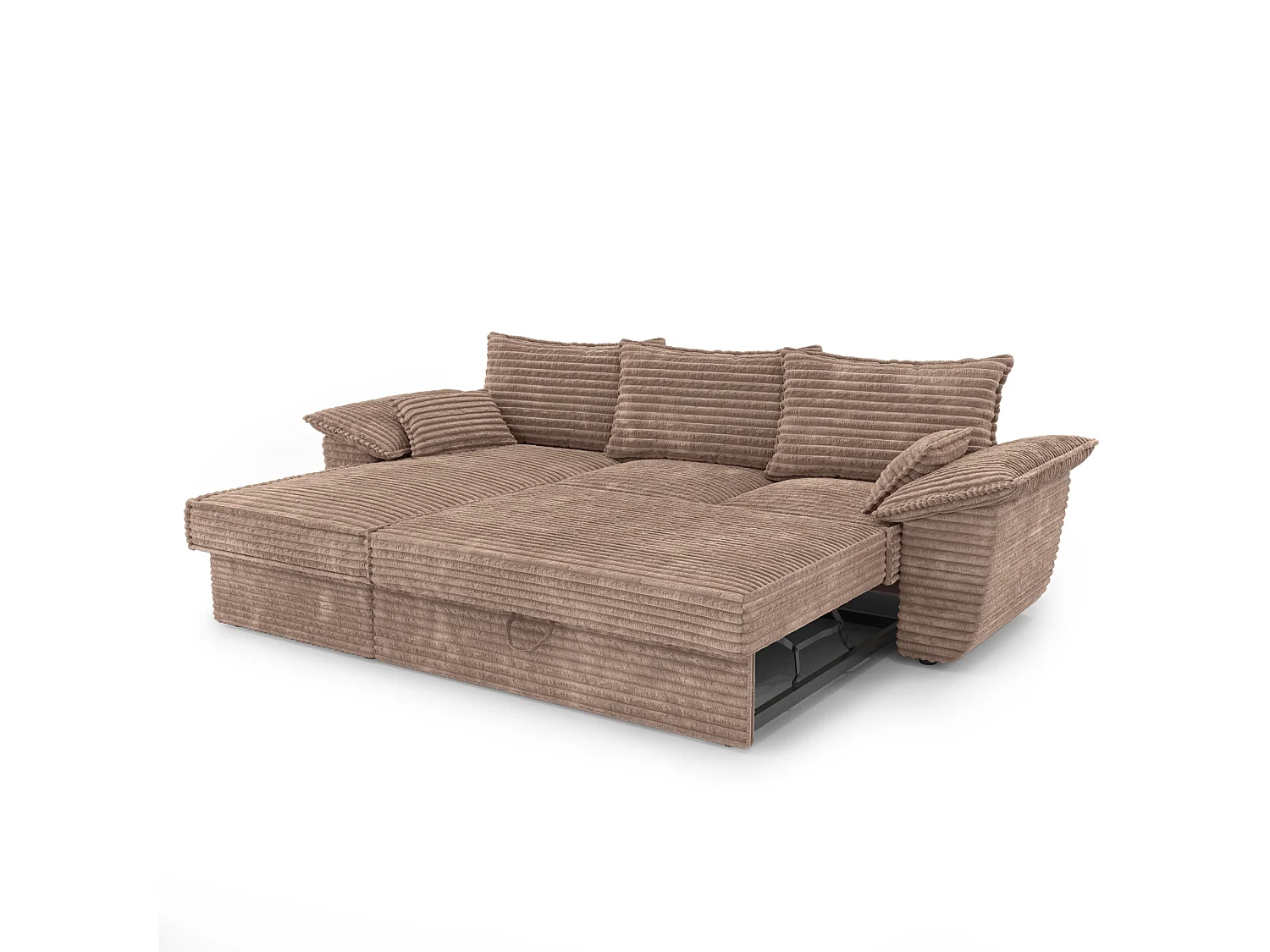 Canapé d'angle gauche convertible velours côtelé XXL taupe 257cm SASHA