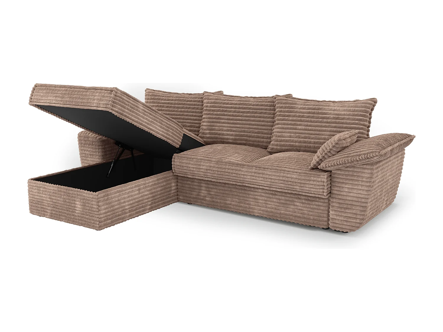 Canapé d'angle gauche convertible velours côtelé XXL taupe 257cm SASHA