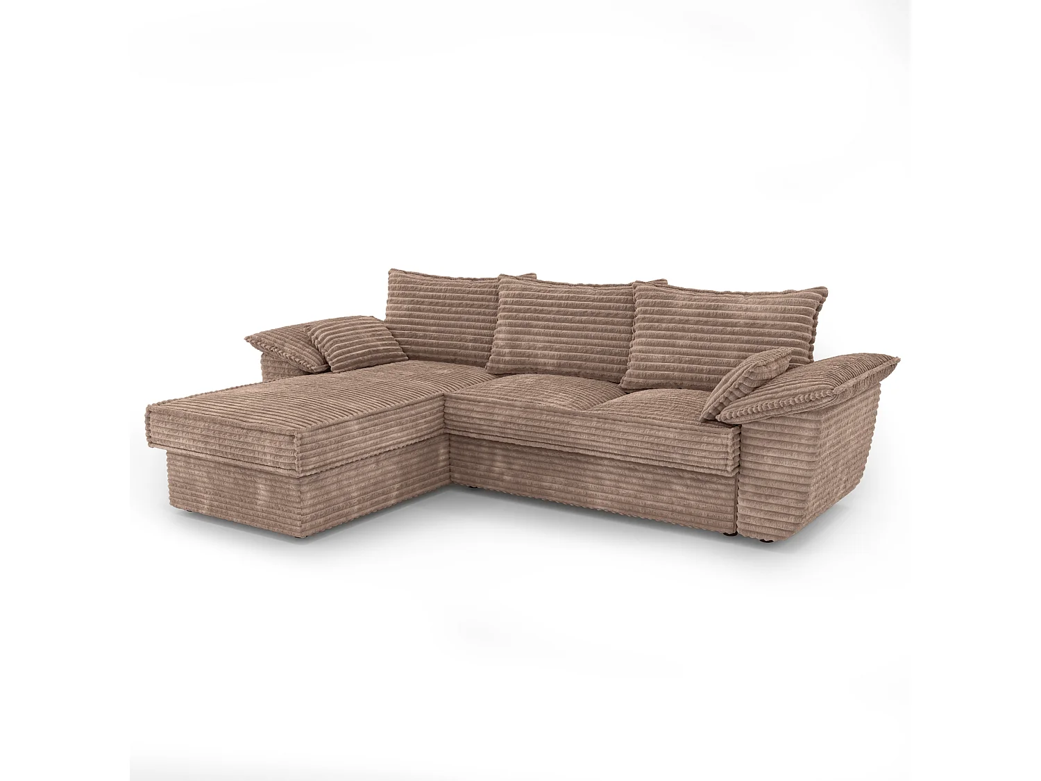 Canapé d'angle gauche convertible velours côtelé XXL taupe 257cm SASHA