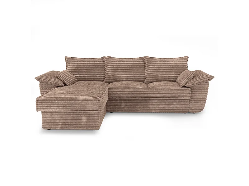 Canapé d'angle gauche convertible velours côtelé XXL taupe 257cm SASHA