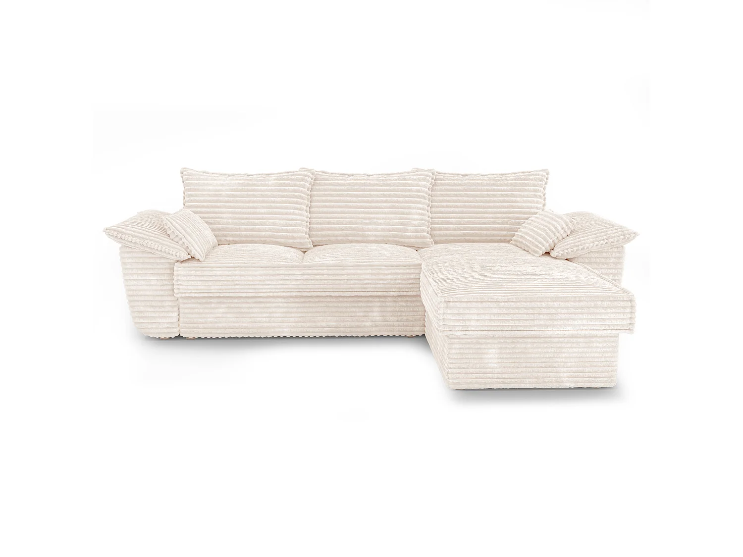 Canapé d'angle droit convertible velours côtelé XXL crème 257cm SASHA