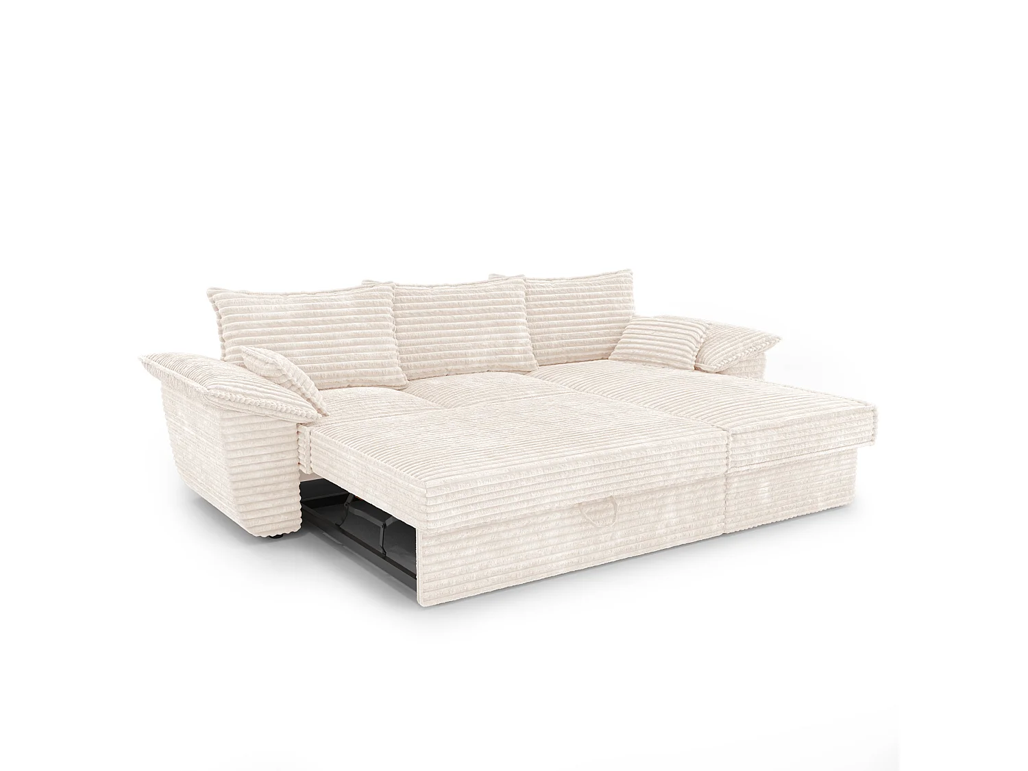 Canapé d'angle droit convertible velours côtelé XXL crème 257cm SASHA