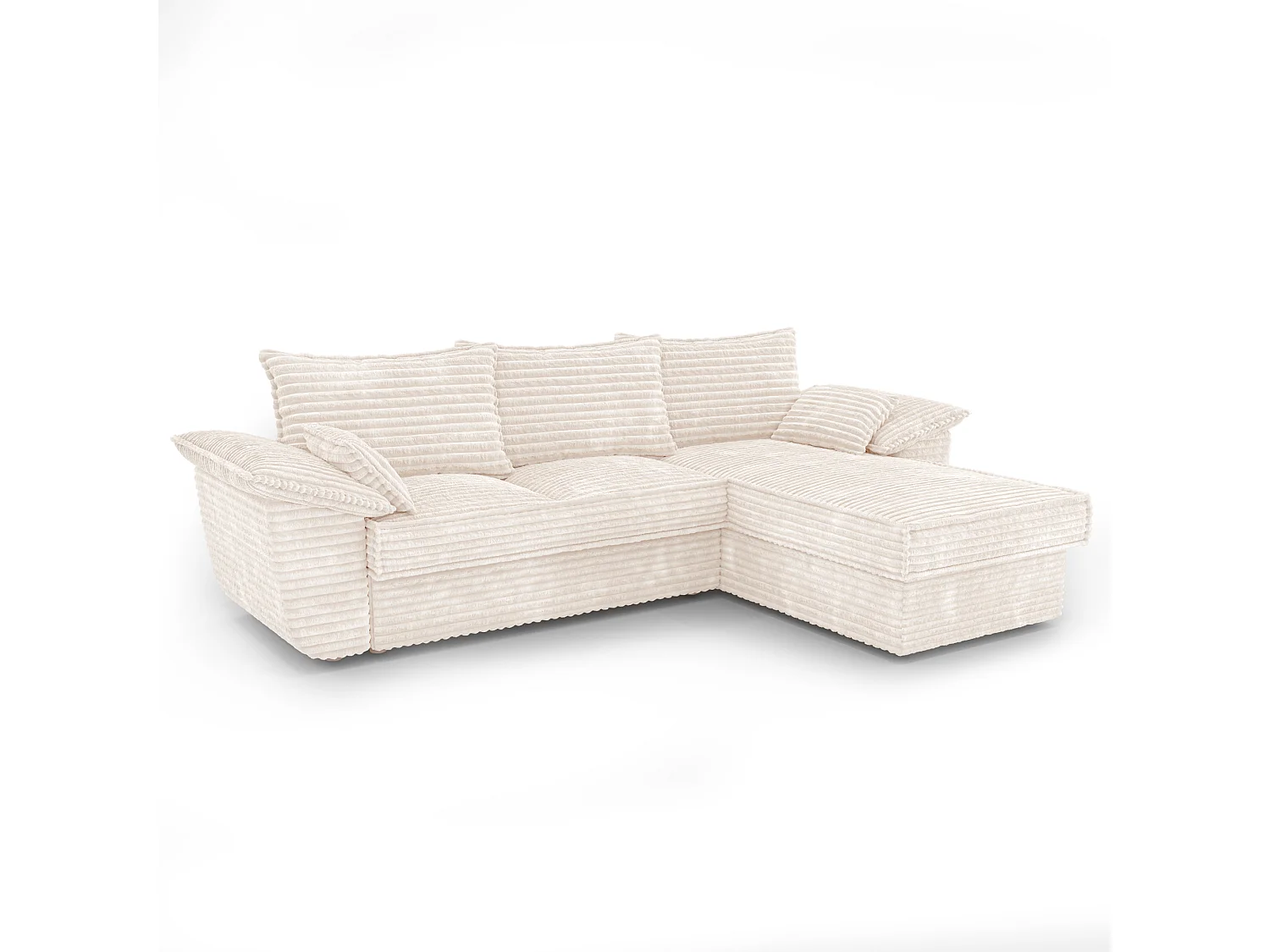 Canapé d'angle droit convertible velours côtelé XXL crème 257cm SASHA