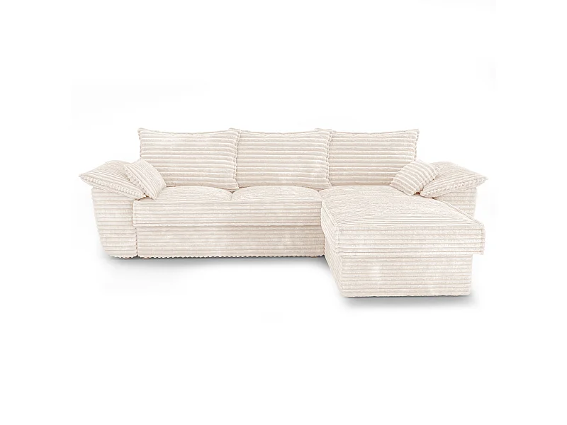 Canapé d'angle droit convertible velours côtelé XXL crème 257cm SASHA