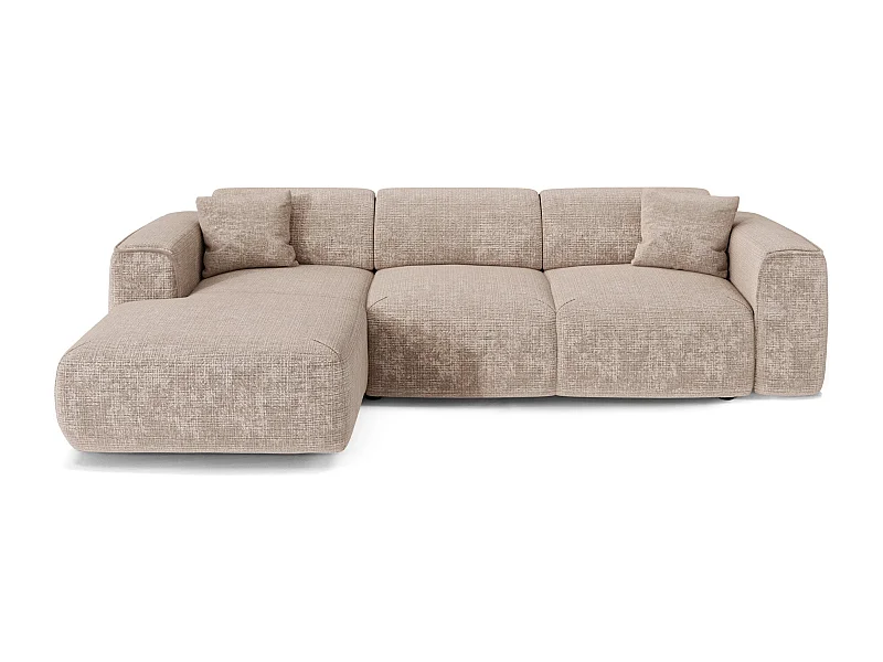 Canapé convertible angle gauche 5 places velours gaufré beige YUMA