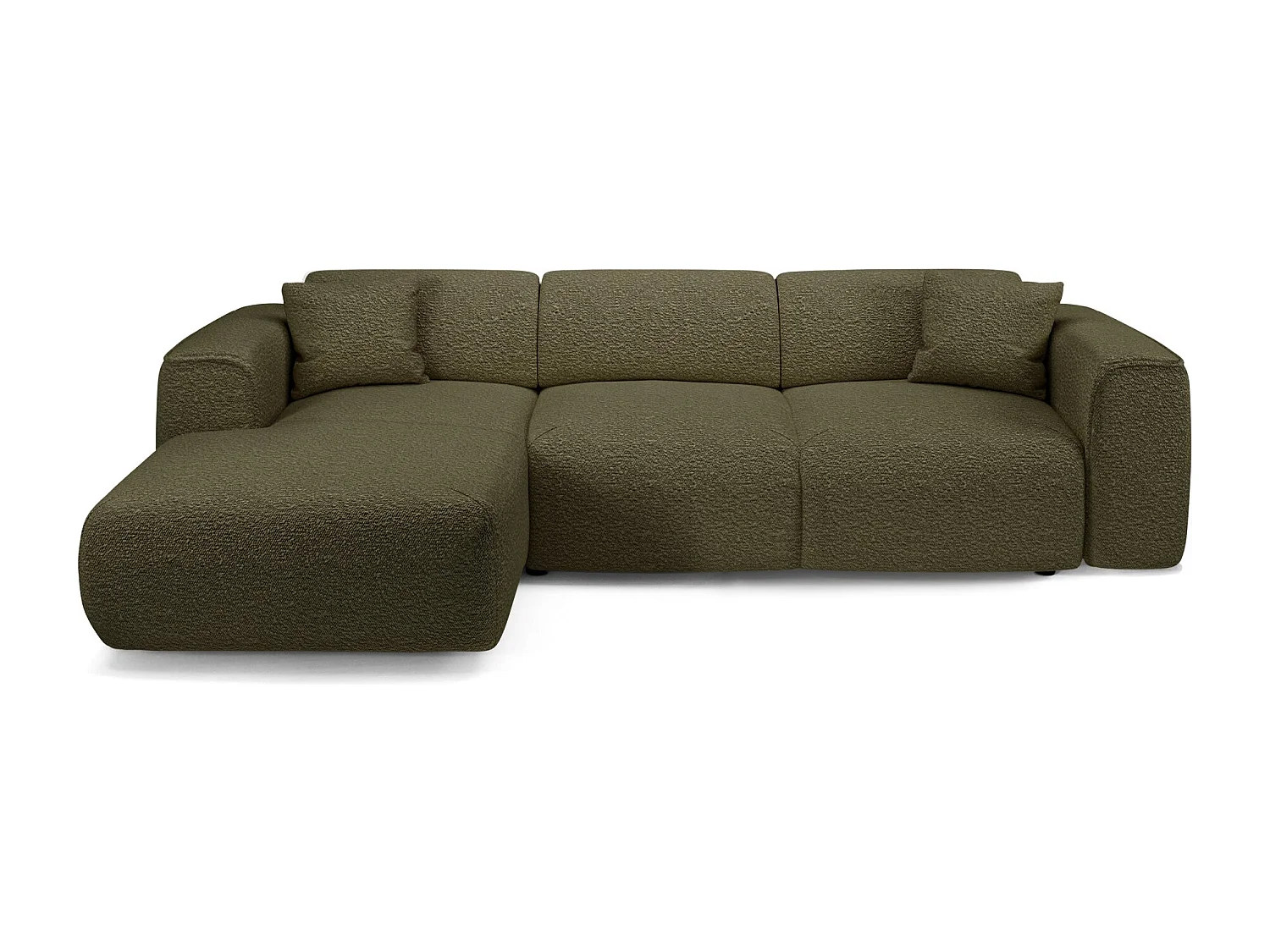 Canapé convertible angle gauche 5 places bouclette vert olive YUMA