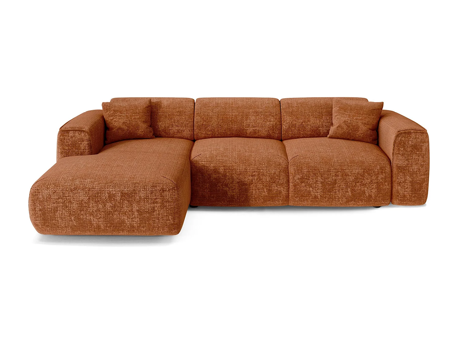 Canapé convertible angle gauche 5 places velours gaufré terracotta YUMA