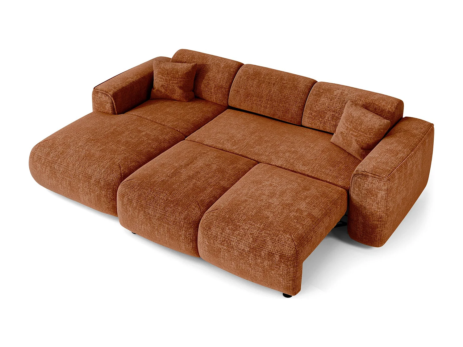 Canapé convertible angle gauche 5 places velours gaufré terracotta YUMA