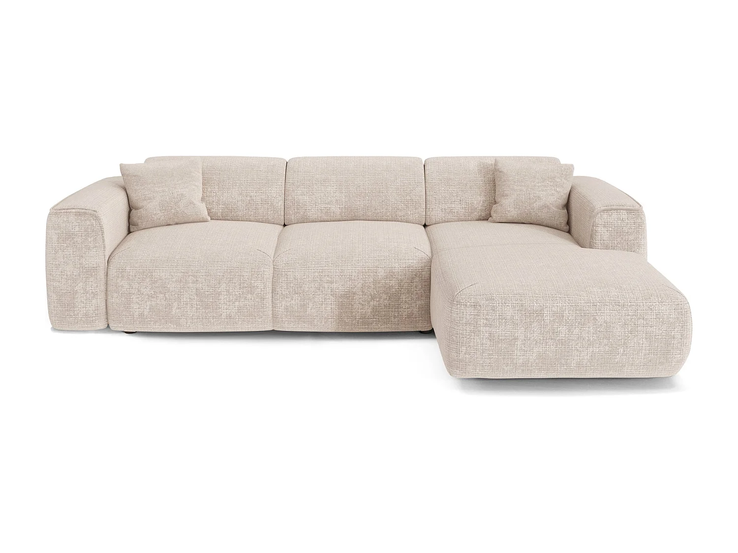 Canapé convertible angle droit 5 places velours gaufré crème YUMA