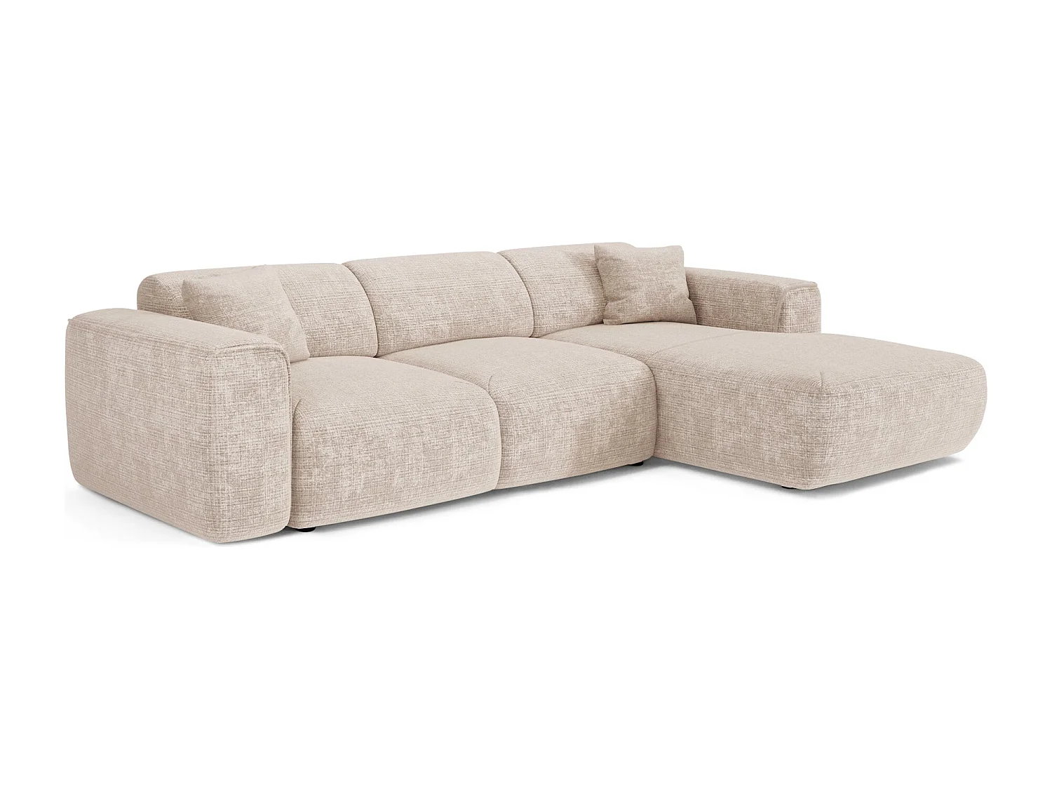 Canapé convertible angle droit 5 places velours gaufré crème YUMA