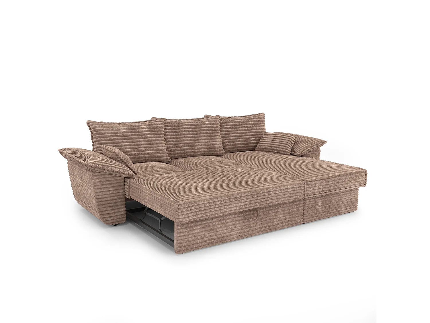 Canapé d'angle droit convertible velours côtelé XXL taupe 257cm SASHA