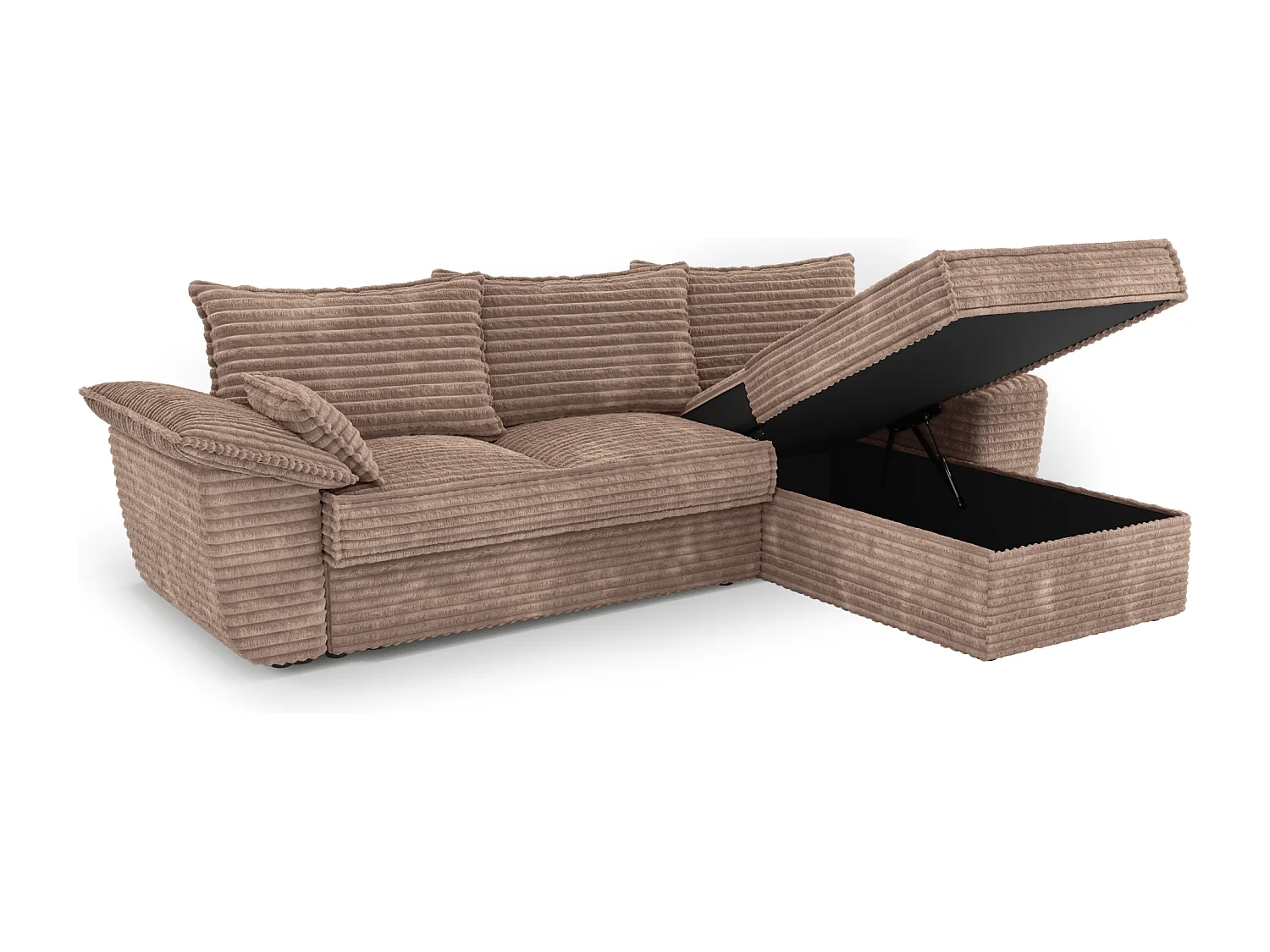 Canapé d'angle droit convertible velours côtelé XXL taupe 257cm SASHA