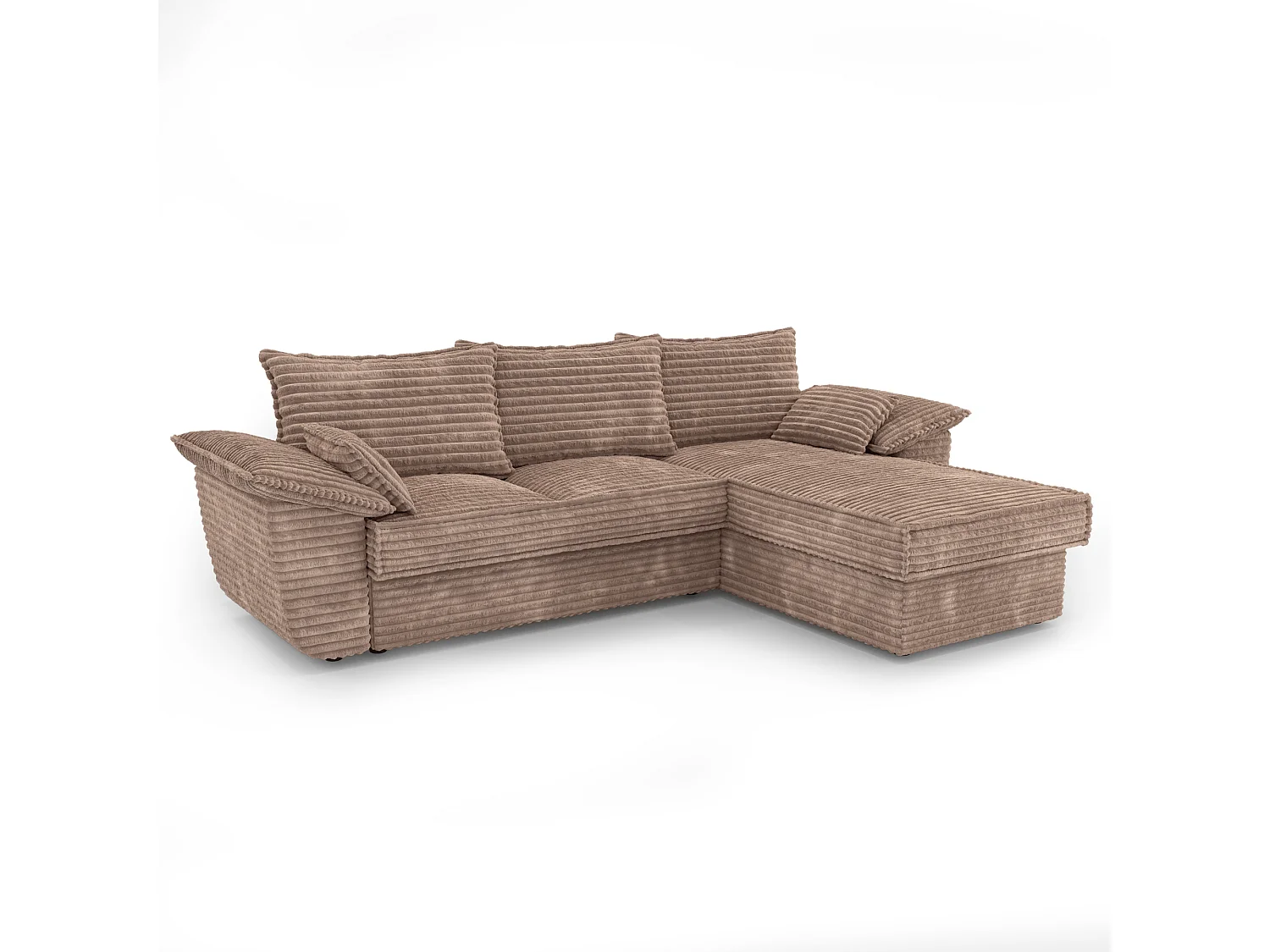 Canapé d'angle droit convertible velours côtelé XXL taupe 257cm SASHA