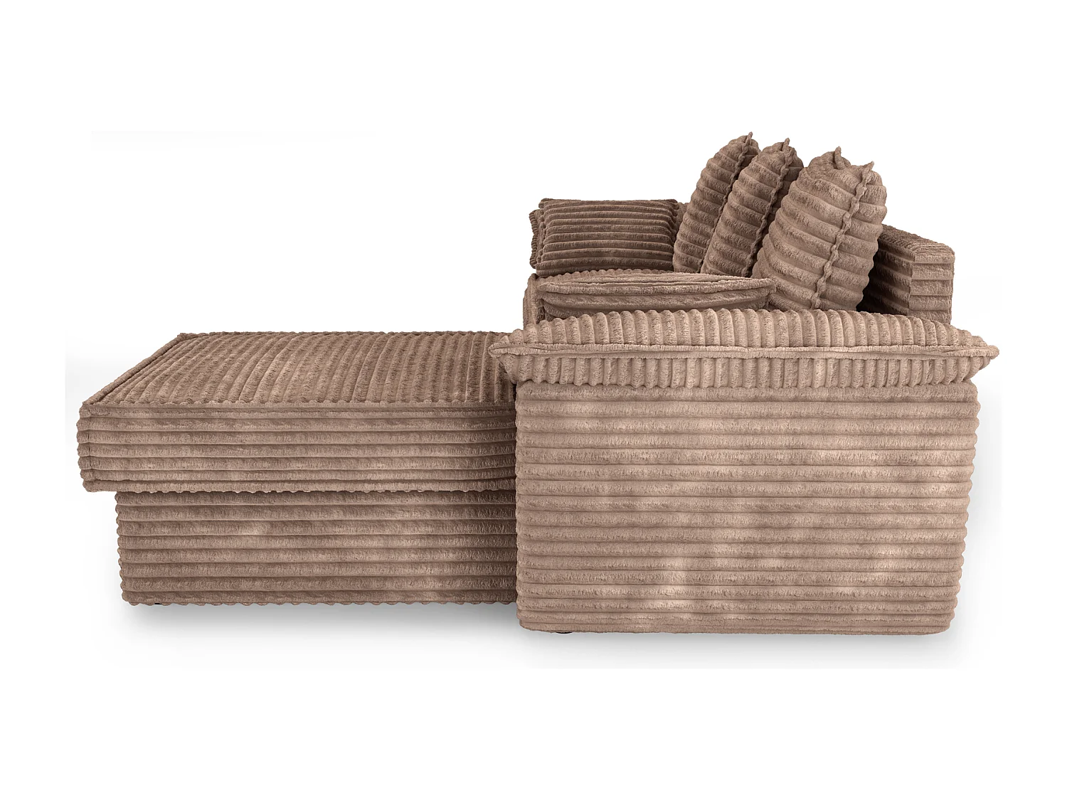 Canapé d'angle droit convertible velours côtelé XXL taupe 257cm SASHA