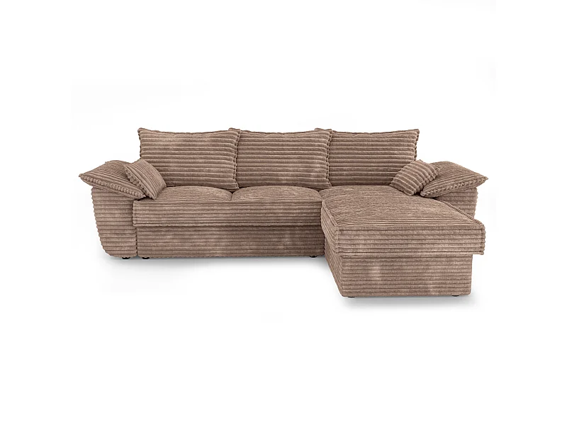 Canapé d'angle droit convertible velours côtelé XXL taupe 257cm SASHA
