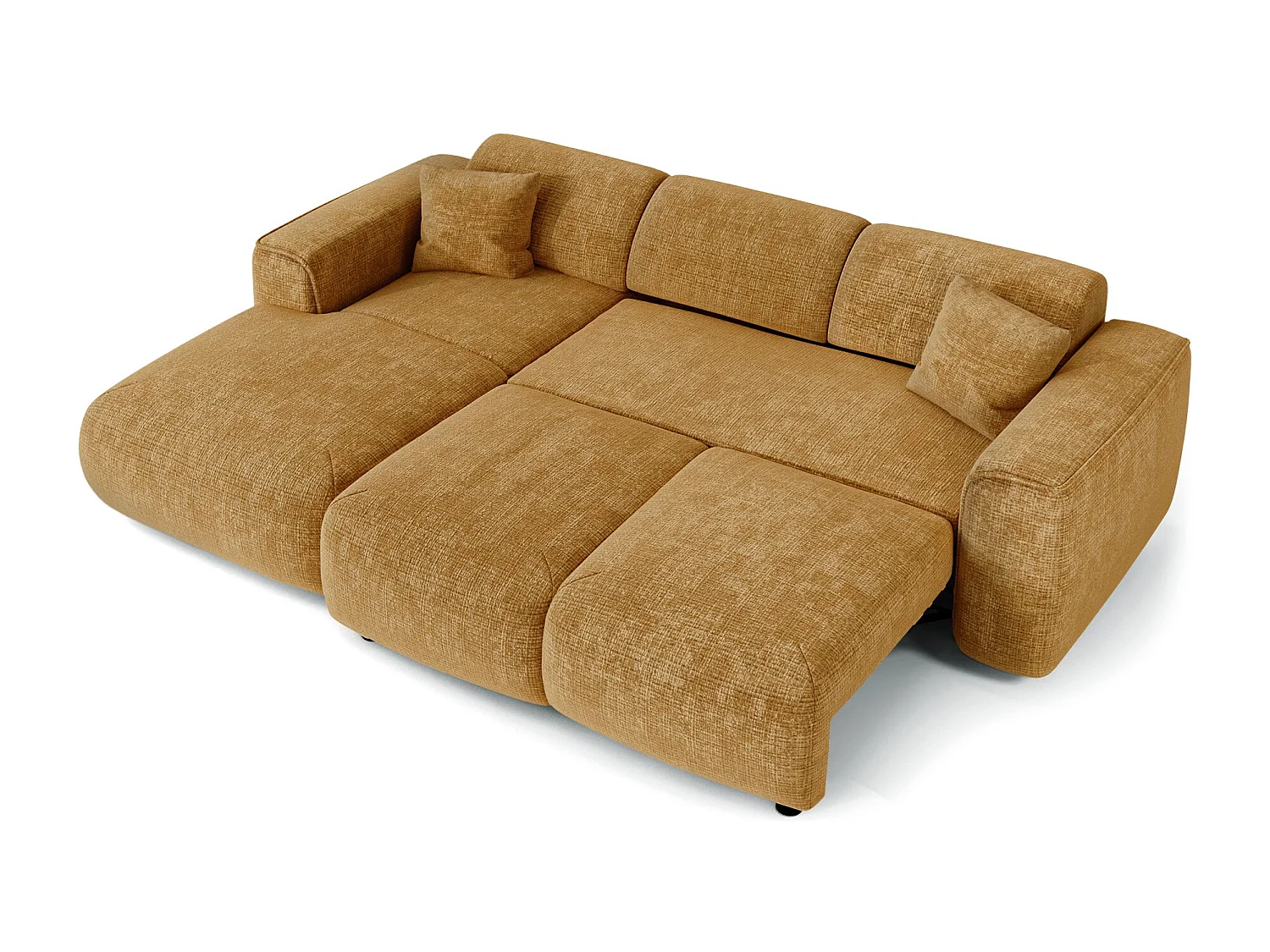 Canapé convertible angle gauche 5 places velours gaufré moutarde YUMA
