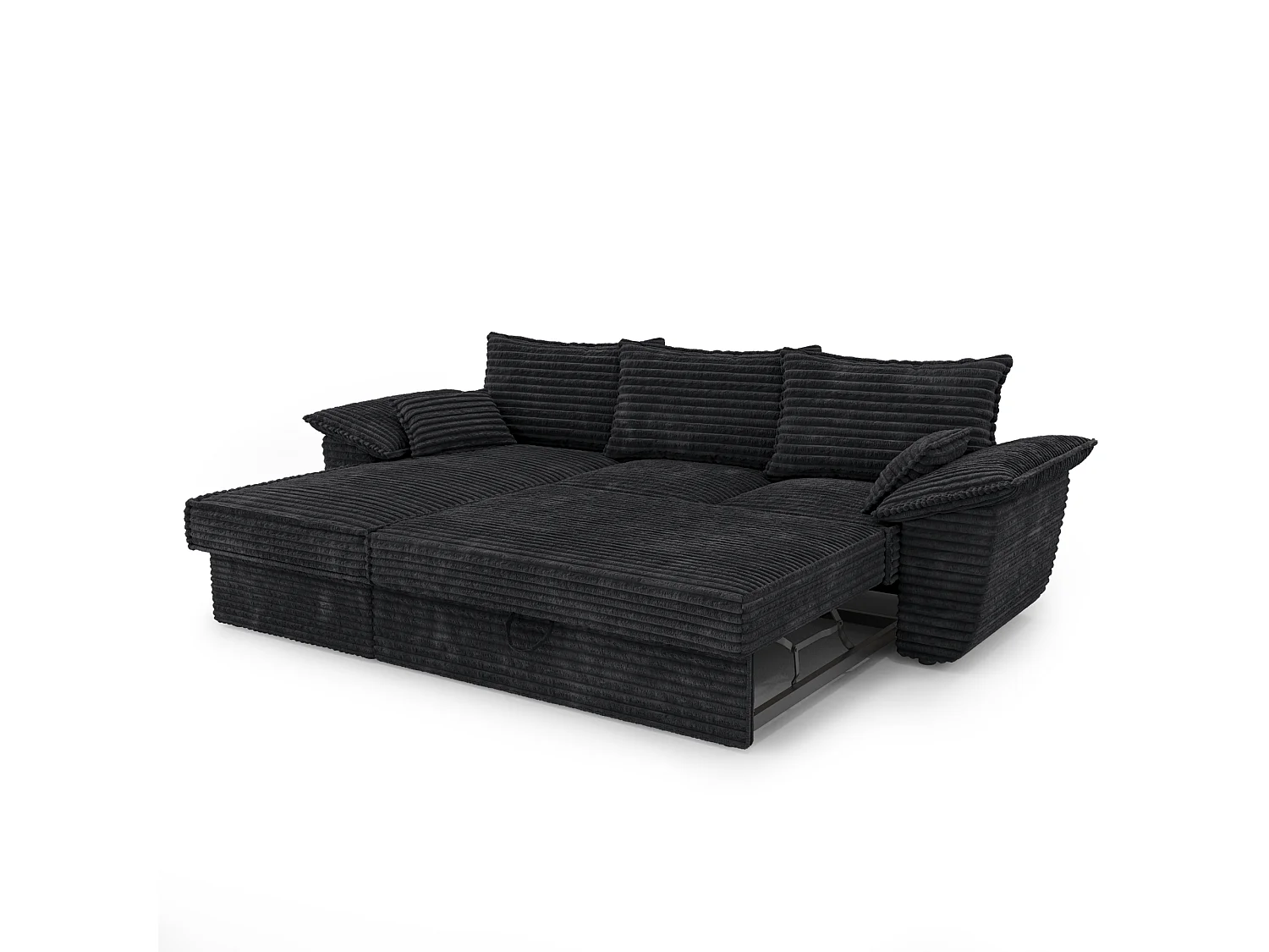 Canapé d'angle gauche convertible velours côtelé XXL noir 257cm SASHA