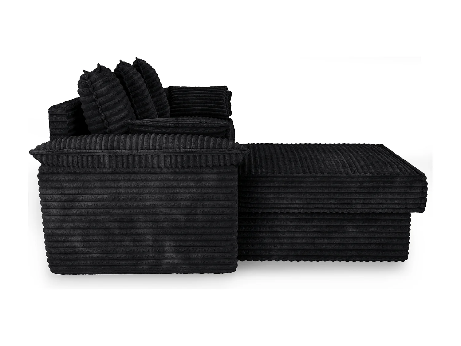 Canapé d'angle gauche convertible velours côtelé XXL noir 257cm SASHA