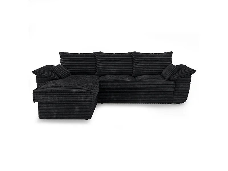 Canapé d'angle gauche convertible velours côtelé XXL noir 257cm SASHA