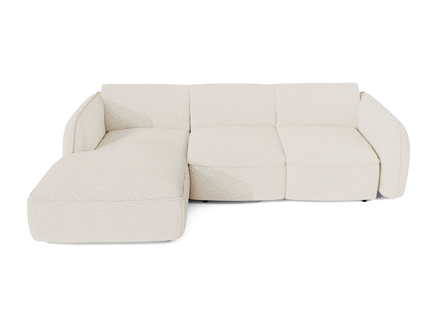 Canapé d'angle gauche convertible 4 places tissu bouclette crème LIVIA