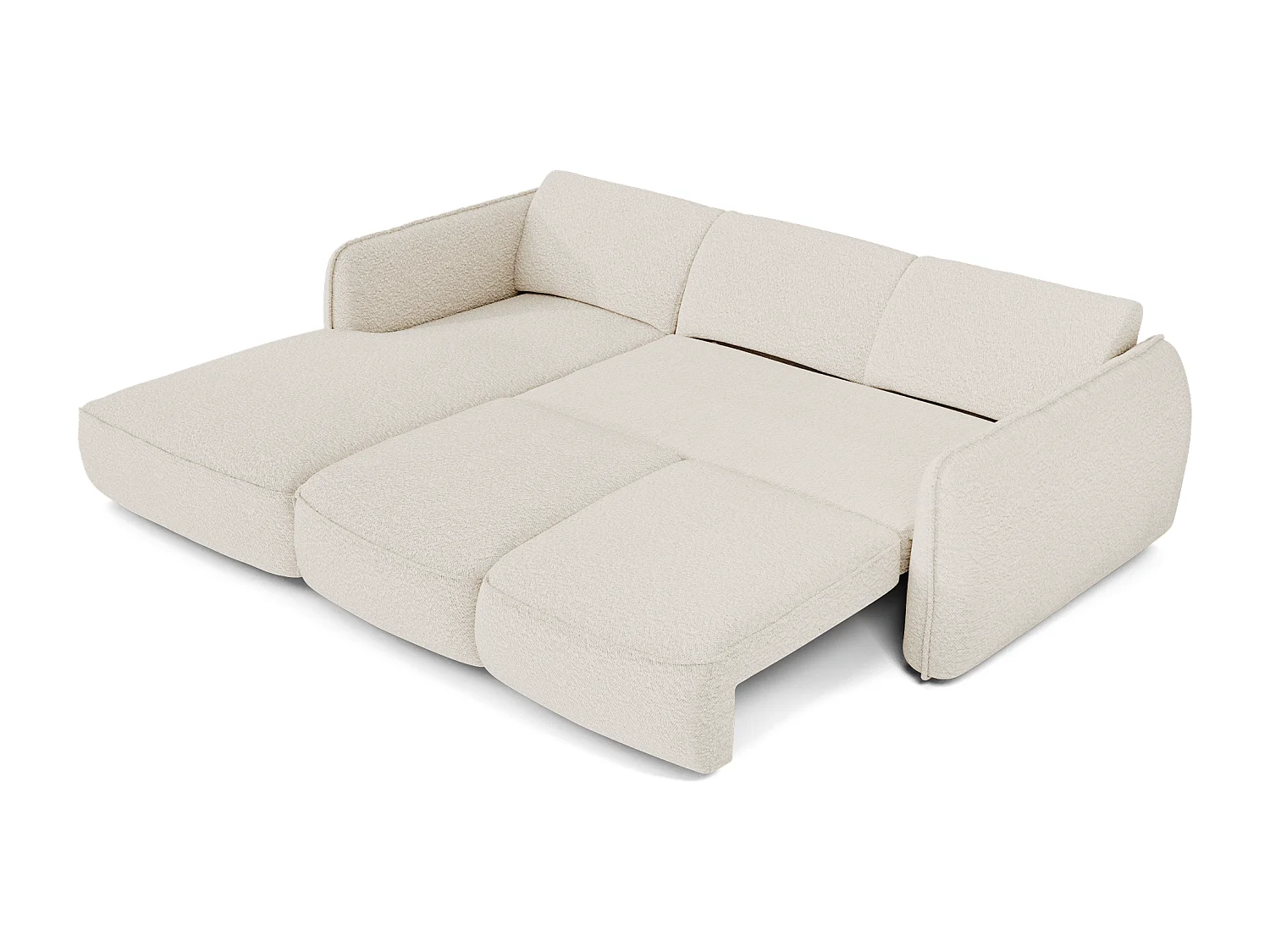 Canapé d'angle gauche convertible 4 places tissu bouclette crème LIVIA