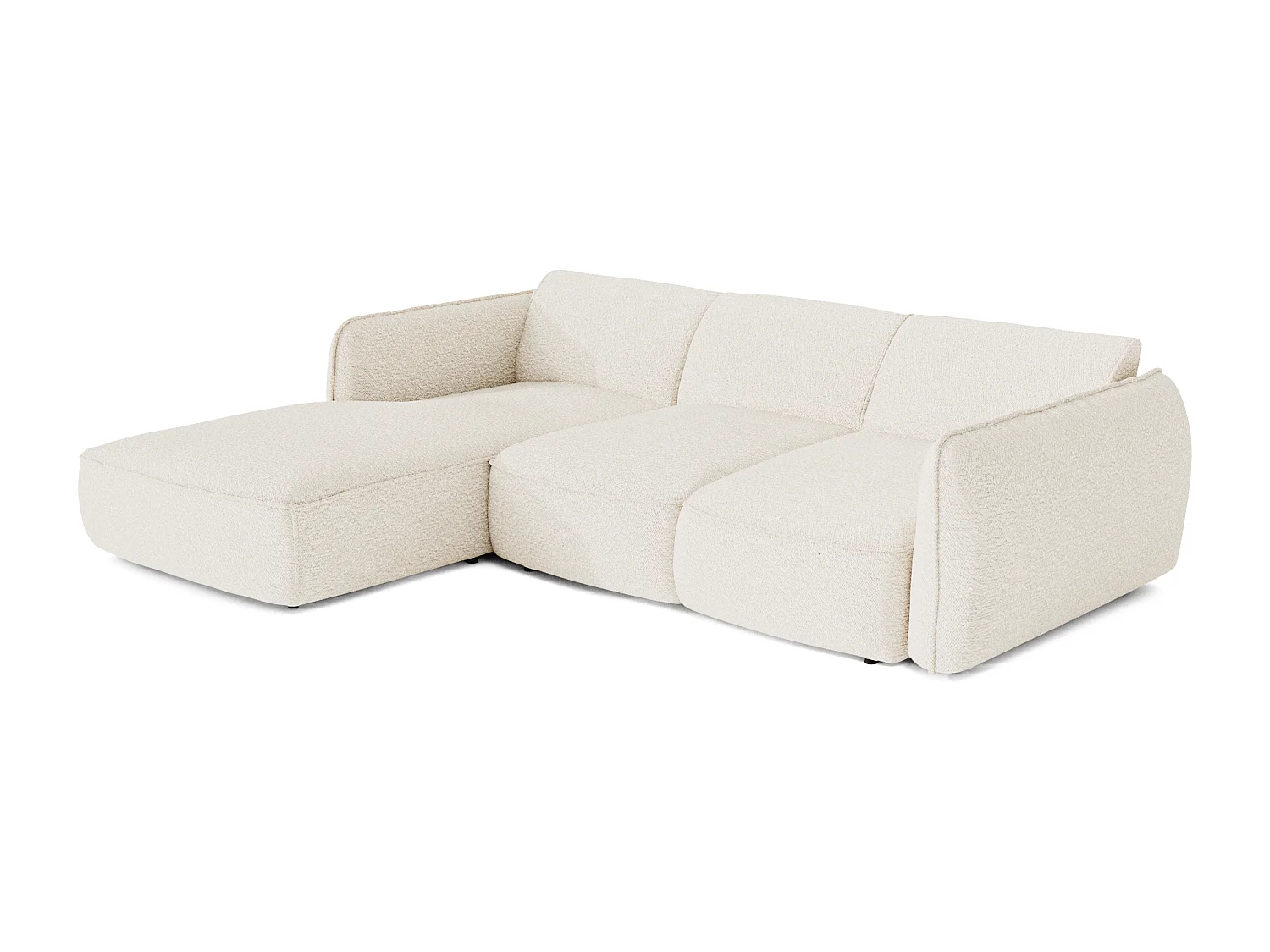 Canapé d'angle gauche convertible 4 places tissu bouclette crème LIVIA