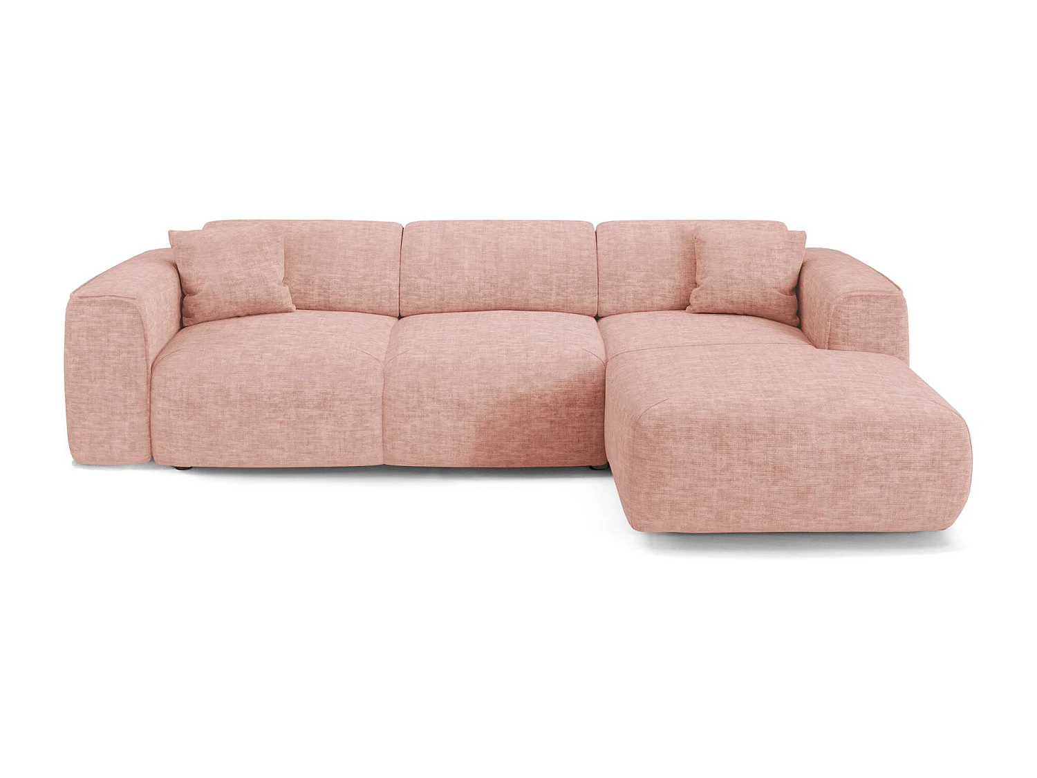 Canapé convertible angle droit 5 places velours texturé rose vintage YUMA