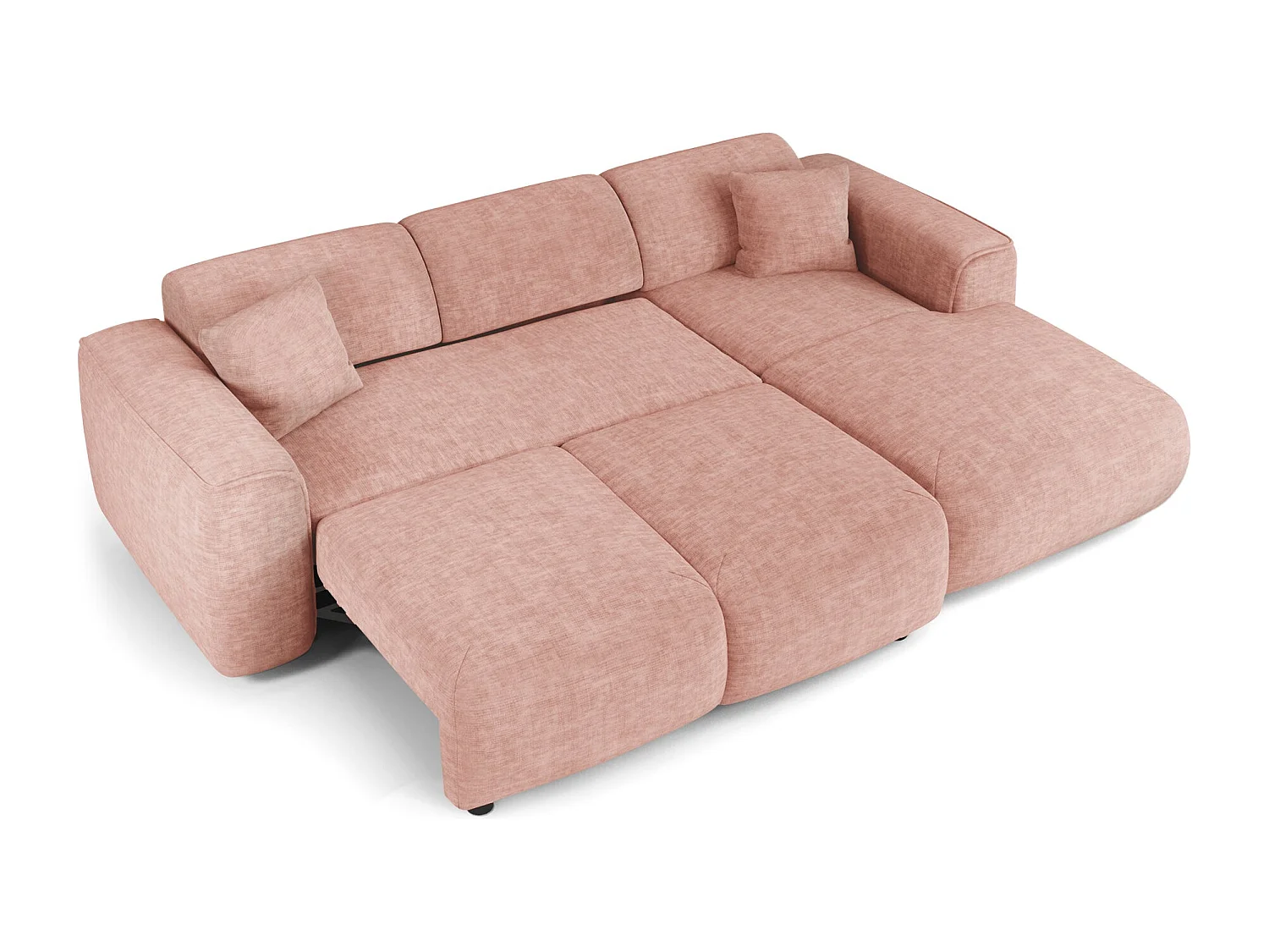 Canapé convertible angle droit 5 places velours texturé rose vintage YUMA