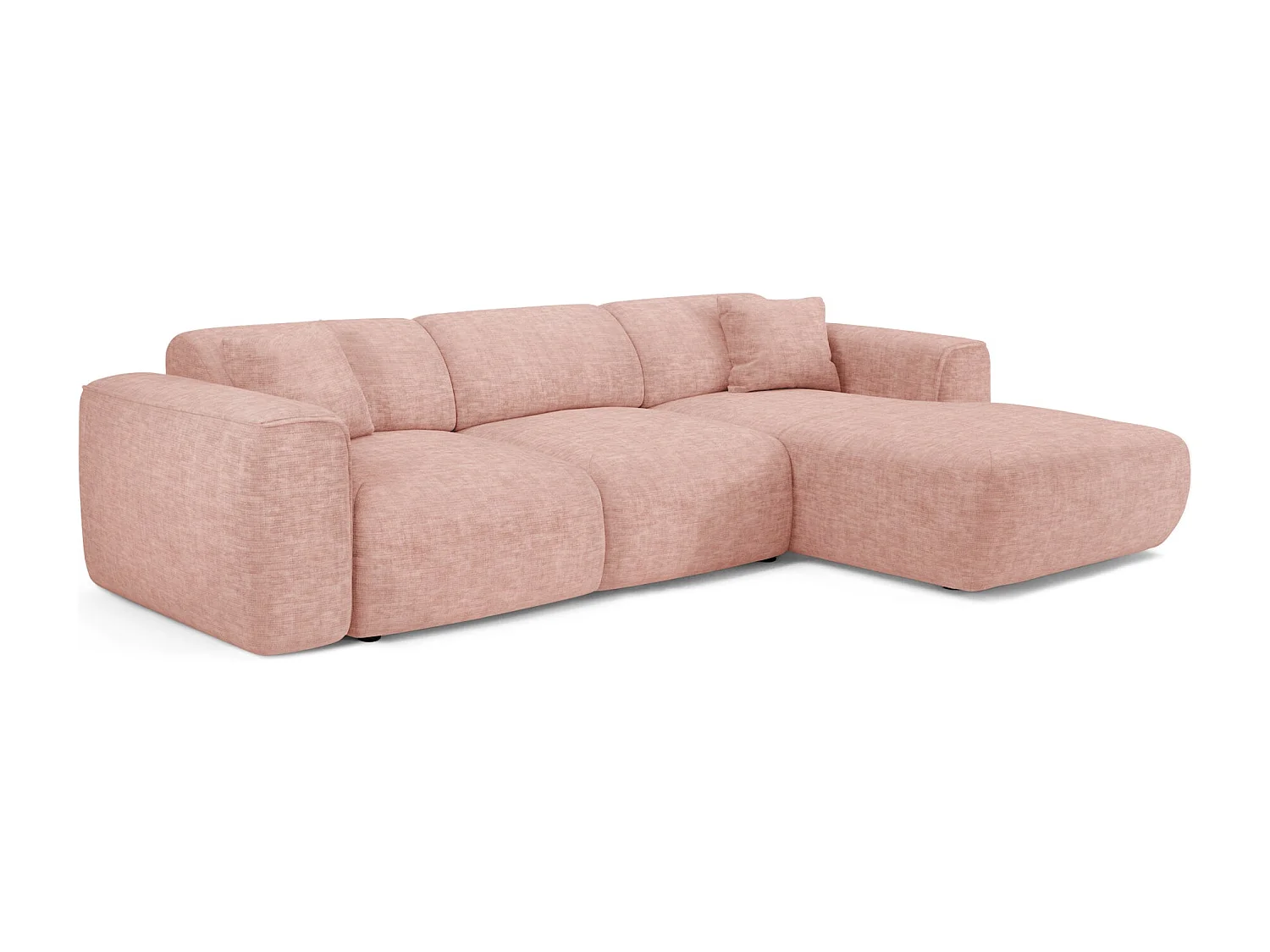 Canapé convertible angle droit 5 places velours texturé rose vintage YUMA