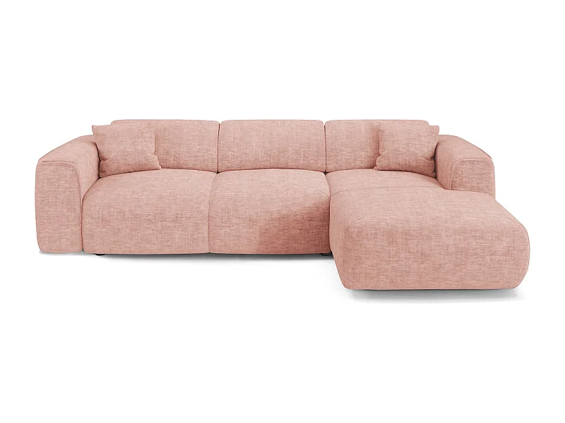 Canapé convertible angle droit 5 places velours texturé rose vintage YUMA