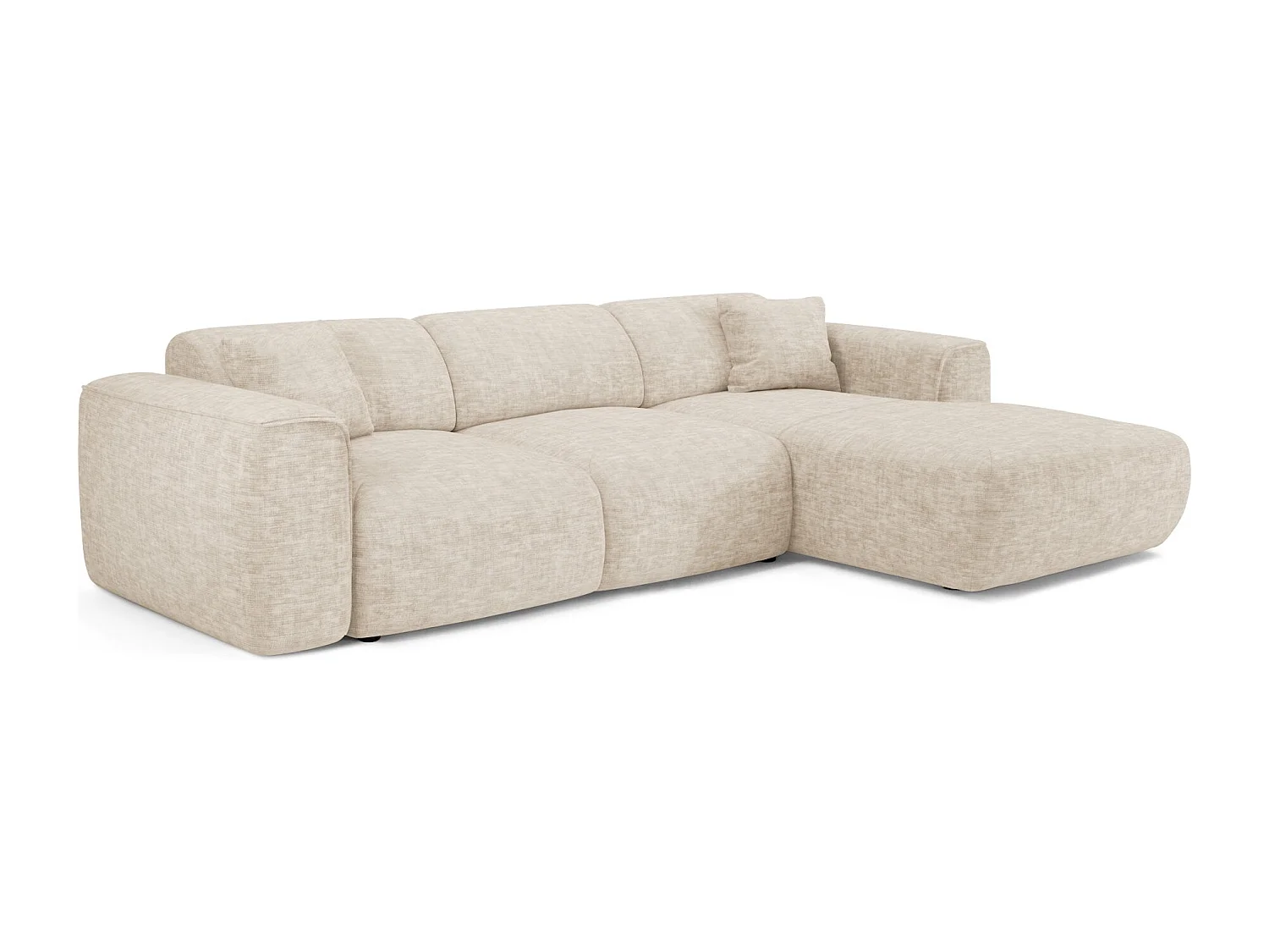 Canapé convertible angle droit 5 places velours texturé beige YUMA