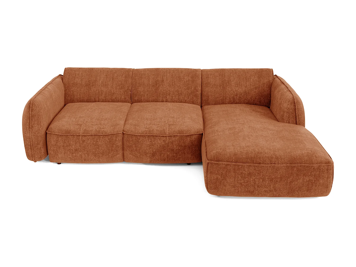 Canapé d'angle droit convertible 4 places velours tramé terracotta LIVIA